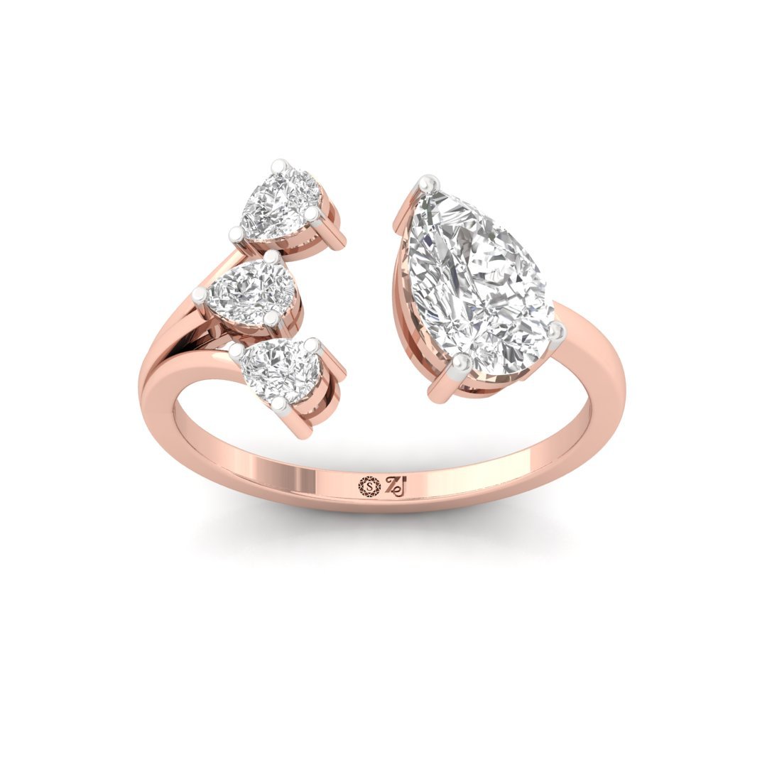 Pear-Cut Diamond Ring with Side Accents | Lab-Grown Diamonds | Silver | 10K | 14K | 18K - Rose Gold Main View