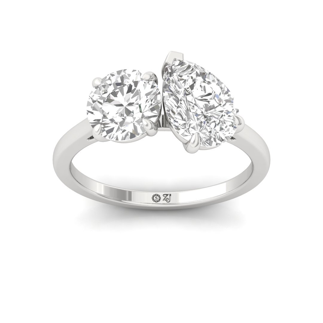 Two-Stone Pear & Round Cut Diamond Ring | Lab-Grown Diamonds | Silver | 10K | 14K | 18K - Main View
