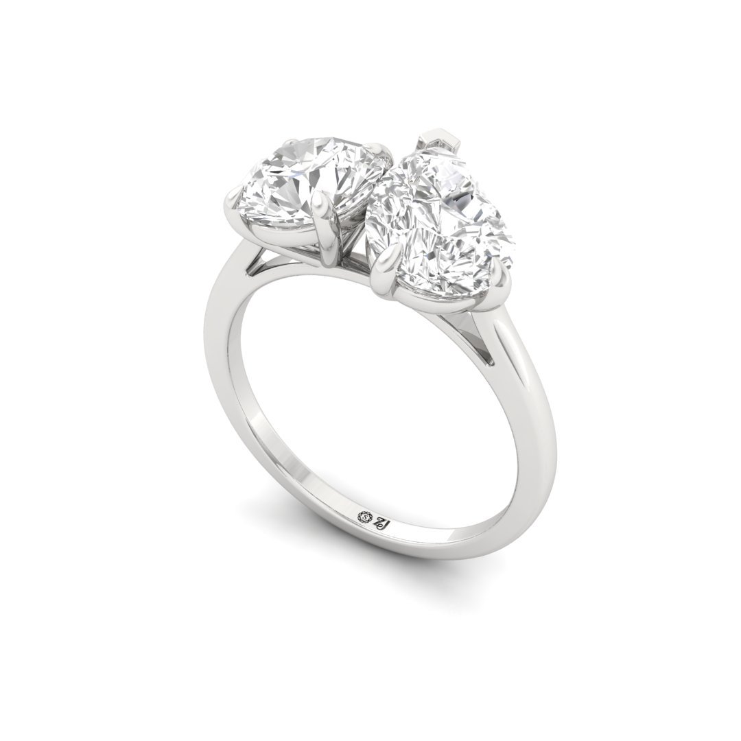 Two-Stone Pear & Round Cut Diamond Ring | Lab-Grown Diamonds | Silver | 10K | 14K | 18K - View 2