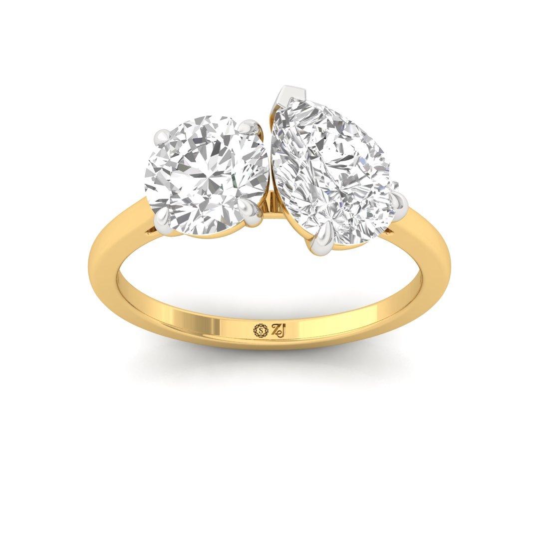 Two-Stone Pear & Round Cut Diamond Ring | Lab-Grown Diamonds | Silver | 10K | 14K | 18K - Gold Main View
