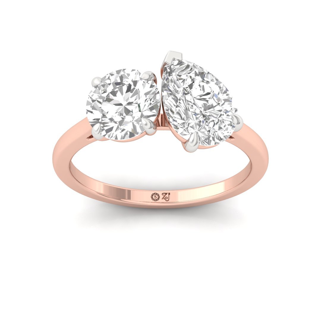 Two-Stone Pear & Round Cut Diamond Ring | Lab-Grown Diamonds | Silver | 10K | 14K | 18K - Rose Gold Main View