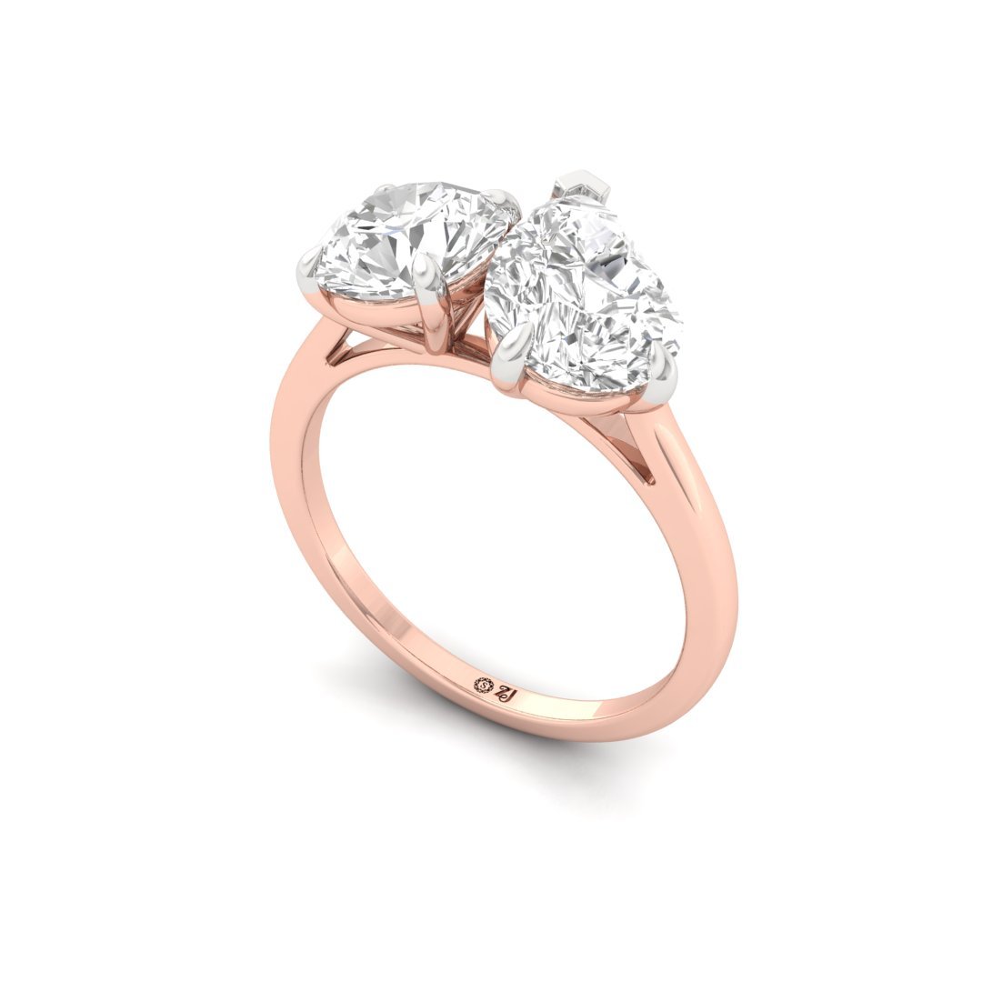 Two-Stone Pear & Round Cut Diamond Ring | Lab-Grown Diamonds | Silver | 10K | 14K | 18K - View 2