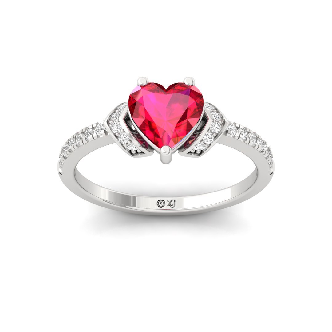 Heart-Shaped Ruby & Diamond Ring | Lab-Grown Diamonds | Silver | 10K | 14K | 18K - Main View