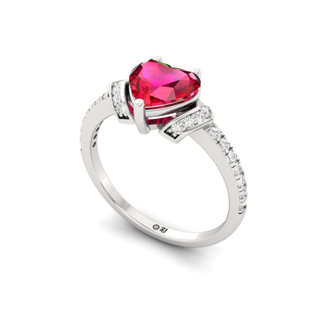 Heart-Shaped Ruby & Diamond Ring | Lab-Grown Diamonds | Silver | 10K | 14K | 18K - View 2