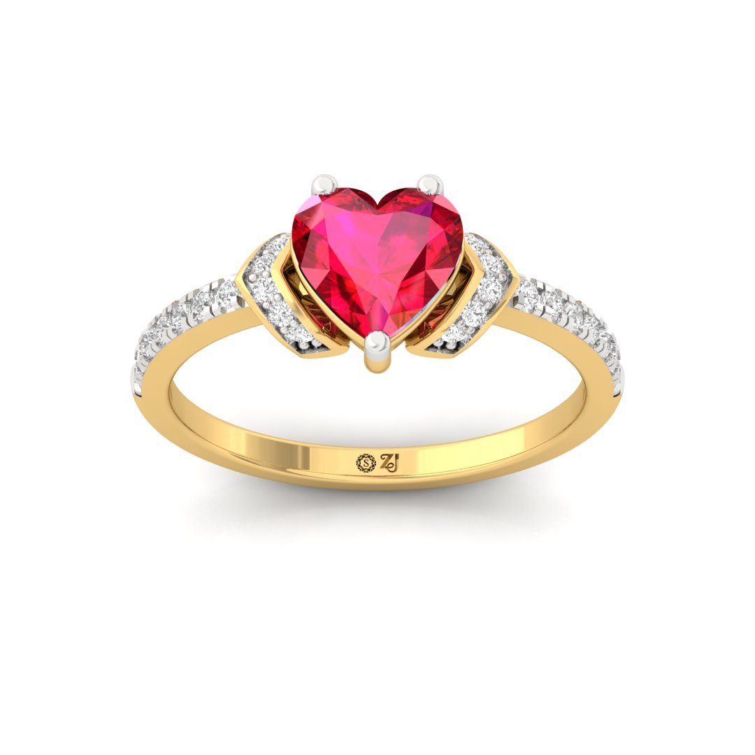 Heart-Shaped Ruby & Diamond Ring | Lab-Grown Diamonds | Silver | 10K | 14K | 18K - Gold Main View