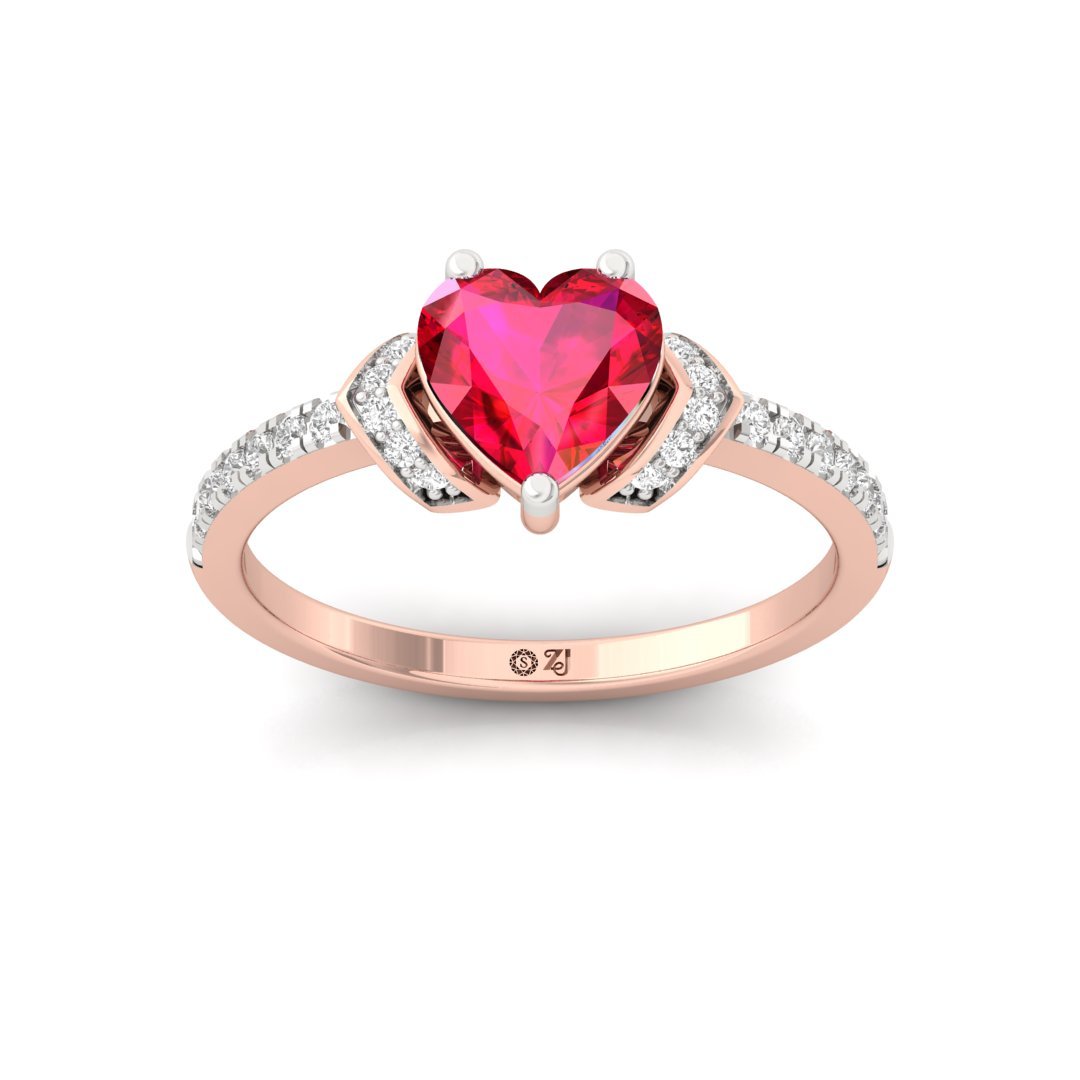 Heart-Shaped Ruby & Diamond Ring | Lab-Grown Diamonds | Silver | 10K | 14K | 18K - Rose Gold Main View