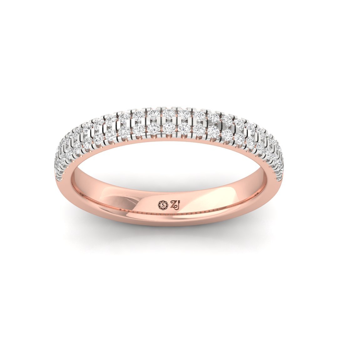 2-Line Diamond Band Ring | Lab-Grown Diamond Wedding Band | Silver | 10K | 14K | 18K - Rose Gold Main View