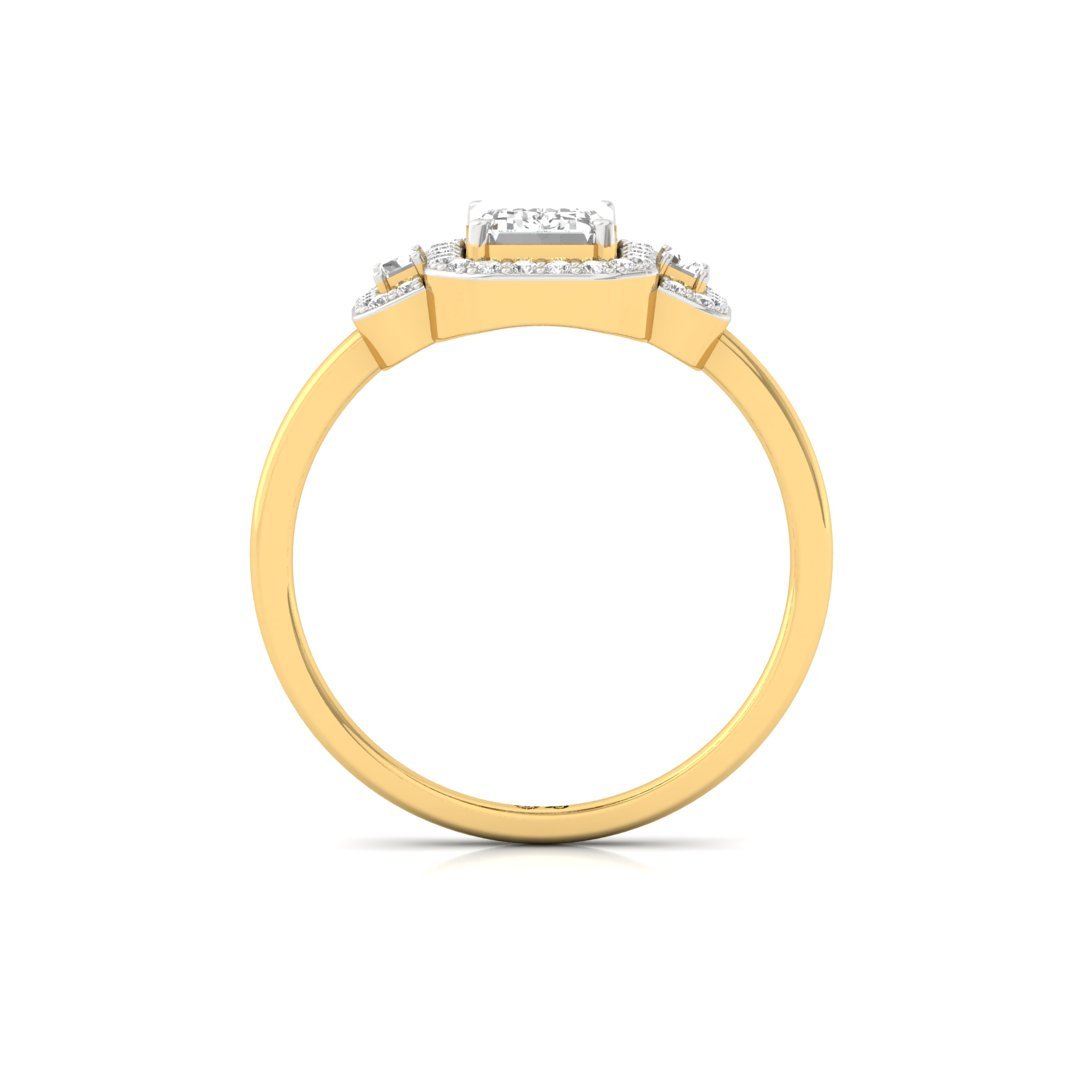 Emerald And Round And Baguette Cut Halo Engagement Ring | Lab-Grown Diamond | Silver | 10K | 14K | 18K - View 3