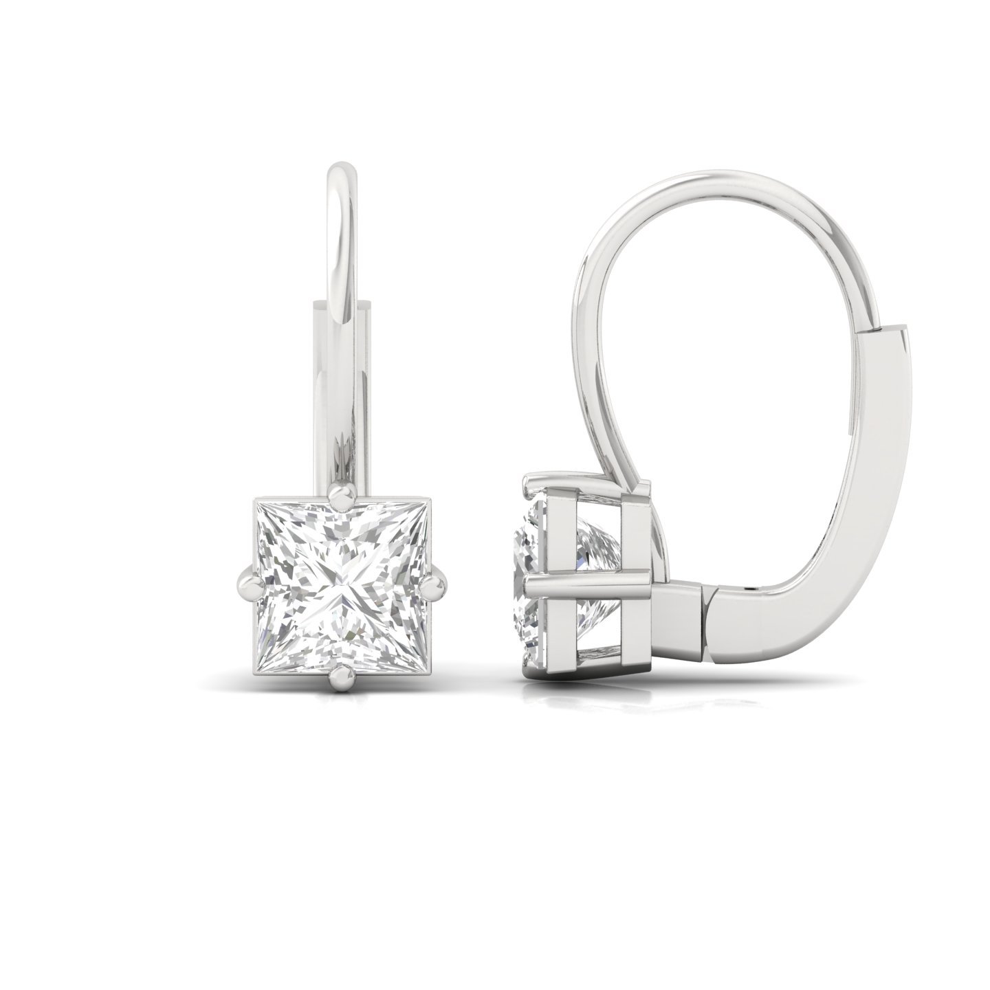 Princess Cut Diamond Hoop Earrings (1 Pair) | Elegant Lab Grown CVD Diamond Earrings | 925 Silver | 10K | 14K | 18K - Main View