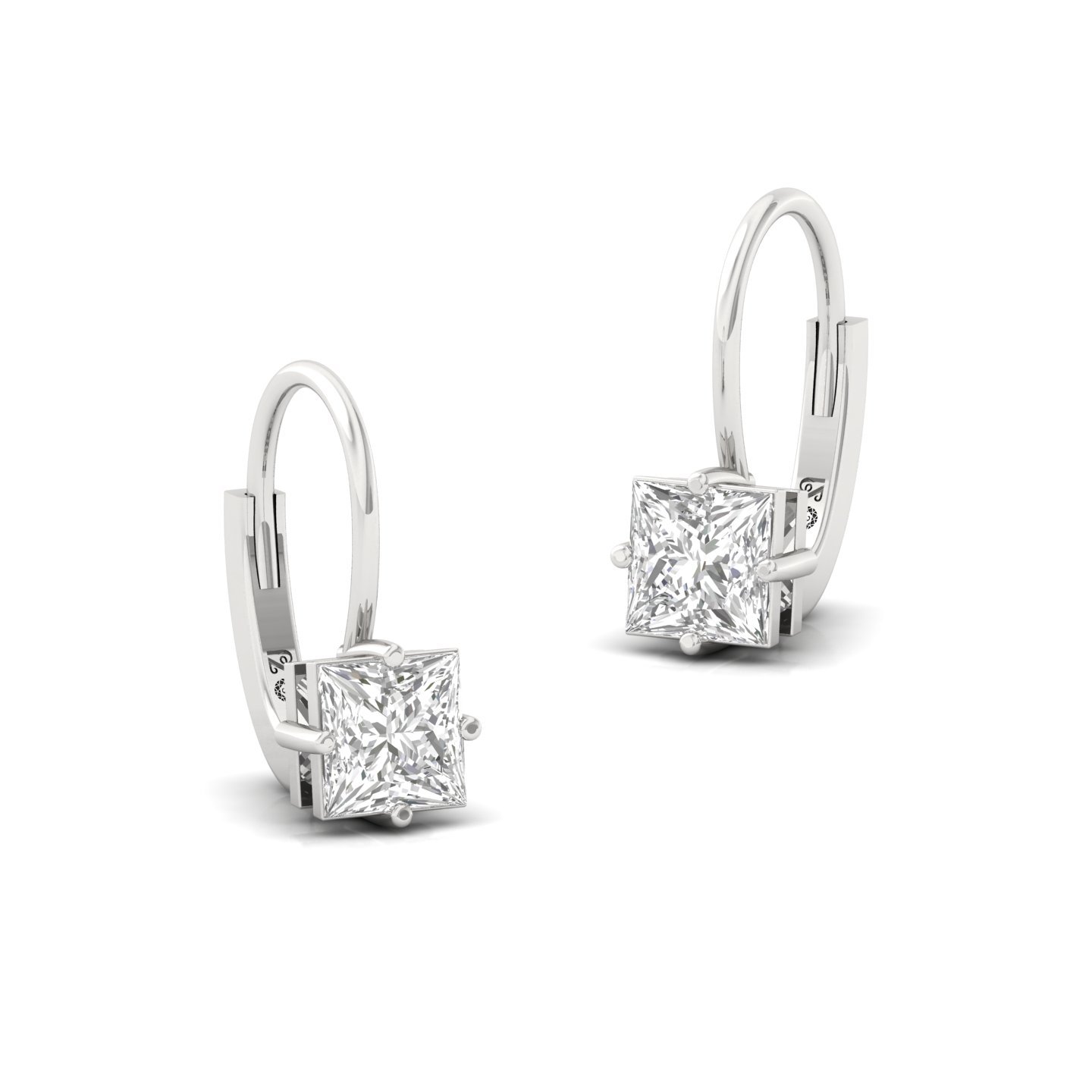 Princess Cut Diamond Hoop Earrings (1 Pair) | Elegant Lab Grown CVD Diamond Earrings | 925 Silver | 10K | 14K | 18K - View 3