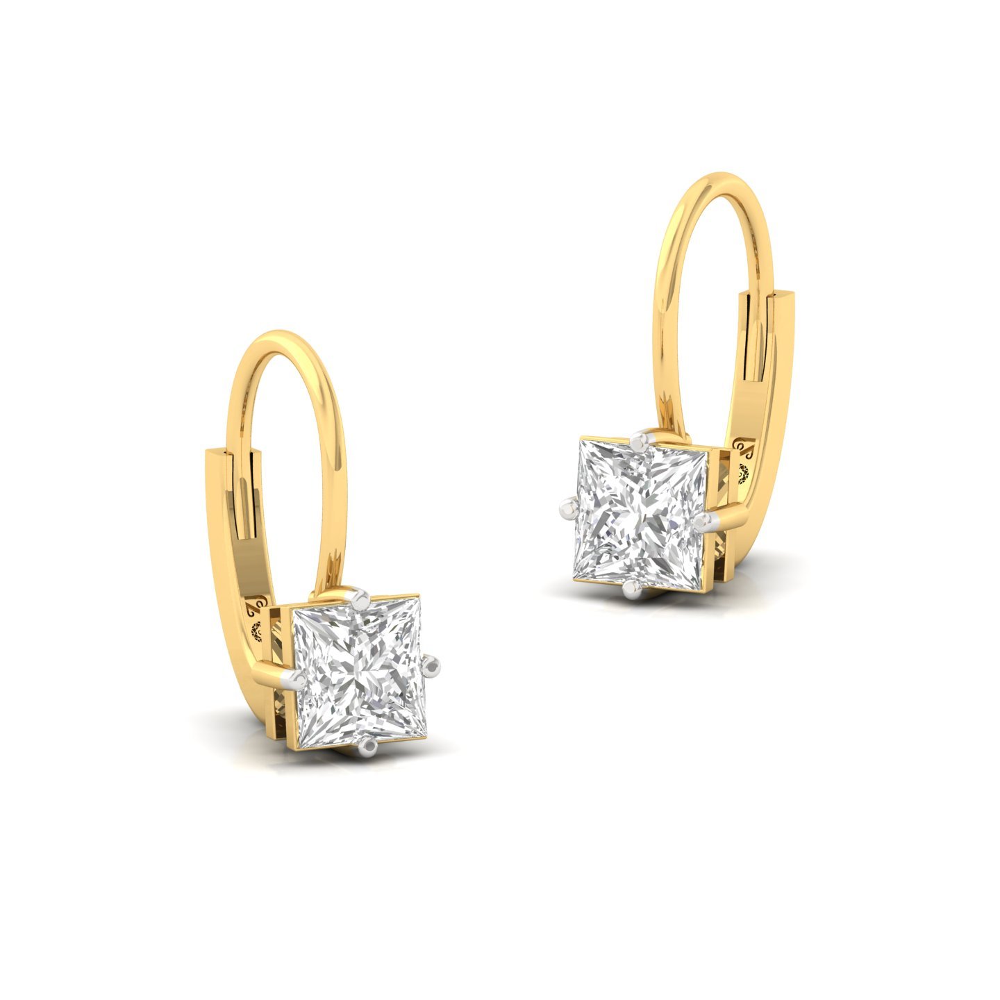 Princess Cut Diamond Hoop Earrings (1 Pair) | Elegant Lab Grown CVD Diamond Earrings | 925 Silver | 10K | 14K | 18K - View 3