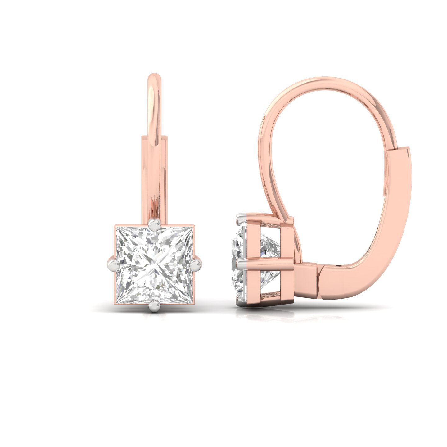 Princess Cut Diamond Hoop Earrings (1 Pair) | Elegant Lab Grown CVD Diamond Earrings | 925 Silver | 10K | 14K | 18K - Rose Gold Main View