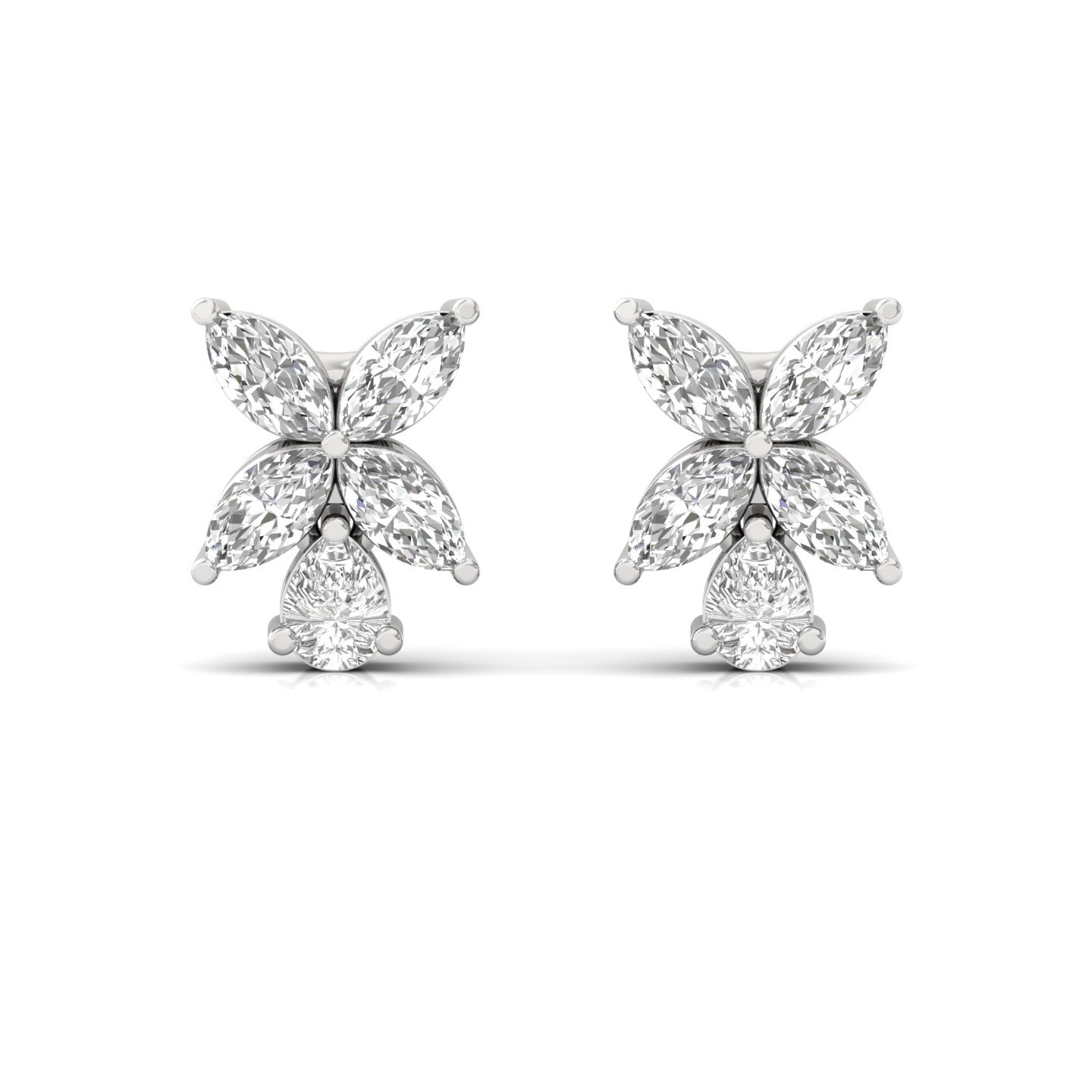 Marquise & Pear Cut Diamond Floral Stud Earrings (1 Pair) | Nature-Inspired Lab Grown CVD Diamond Earrings with Emerald Touch | 925 Silver | 10K | 14K | 18K - View 2