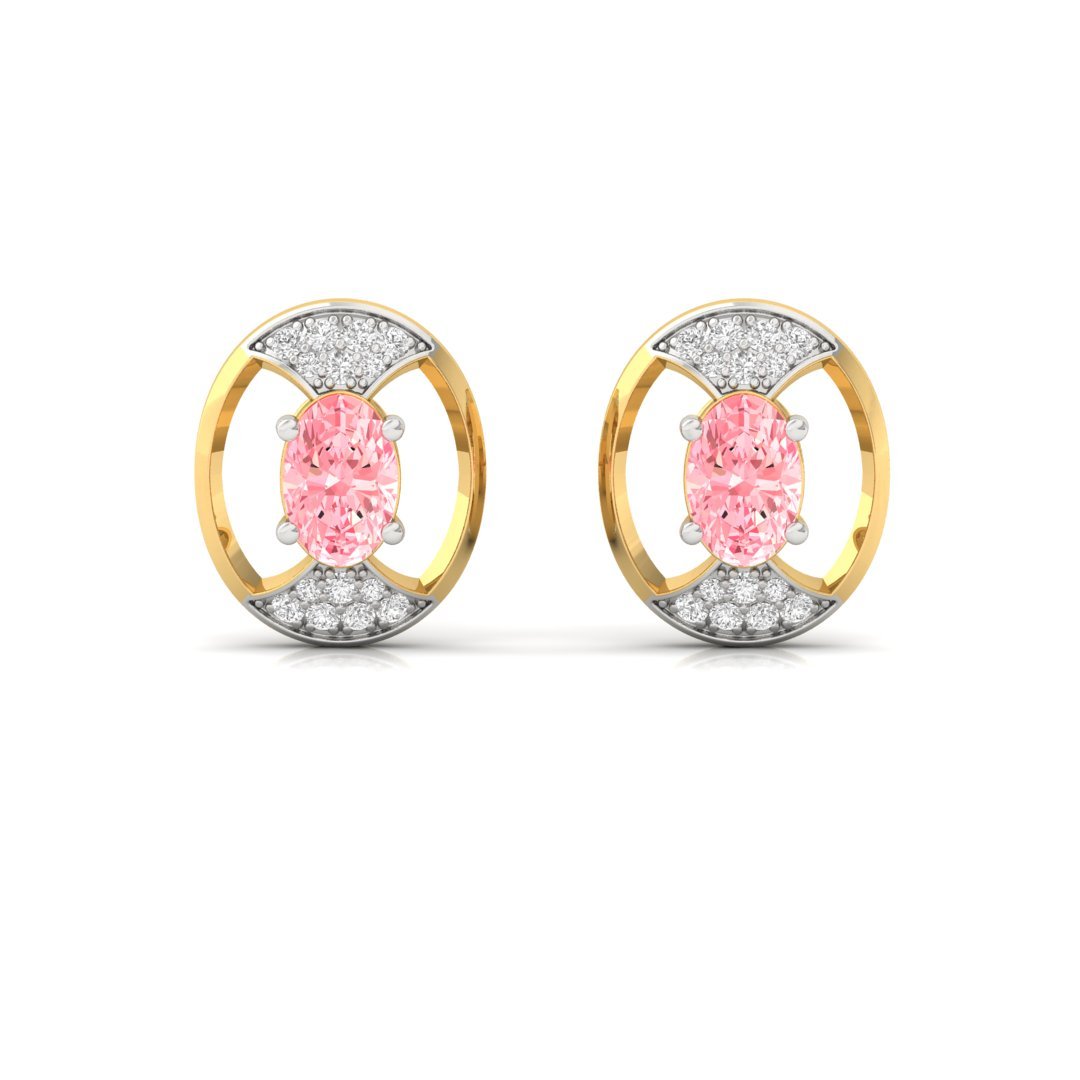 Oval & Round Cut Pink Diamond Halo Stud Earrings (1 Pair) | Lab Grown CVD Diamond Earrings | 925 Silver | 10K | 14K | 18K - View 2