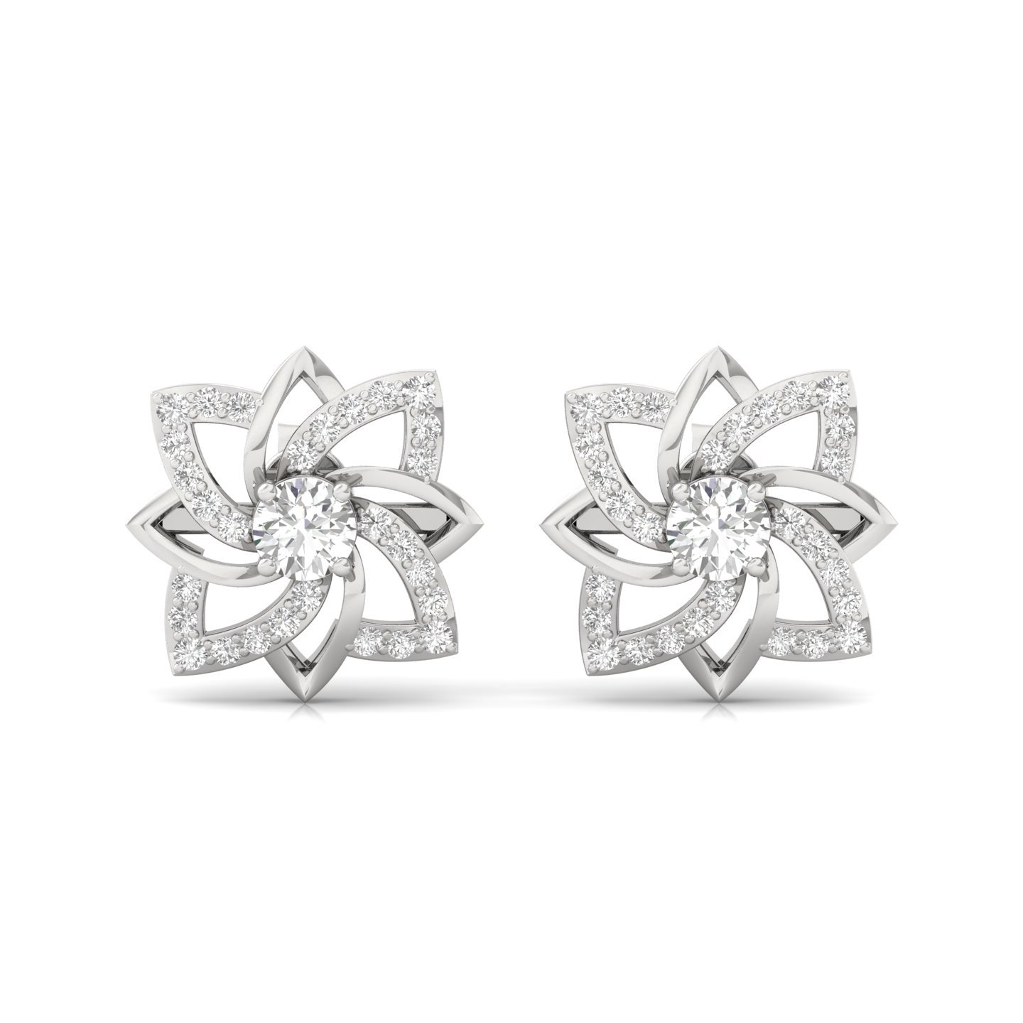 Round Cut Diamond Floral Stud Earrings (1 Pair) | Lab Grown CVD Diamond Petal Design Earrings | 925 Silver | 10K | 14K | 18K - View 2