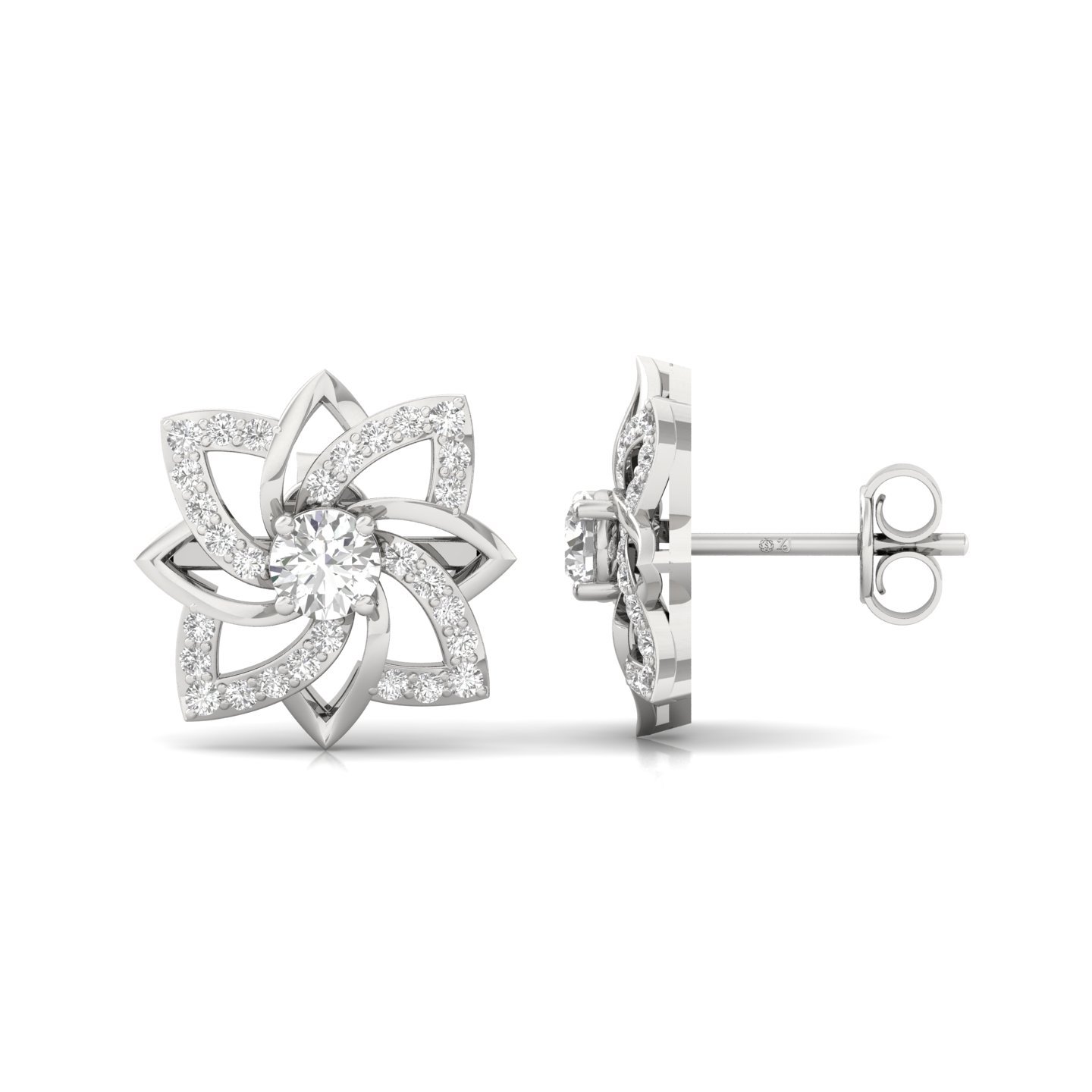 Round Cut Diamond Floral Stud Earrings (1 Pair) | Lab Grown CVD Diamond Petal Design Earrings | 925 Silver | 10K | 14K | 18K - Main View