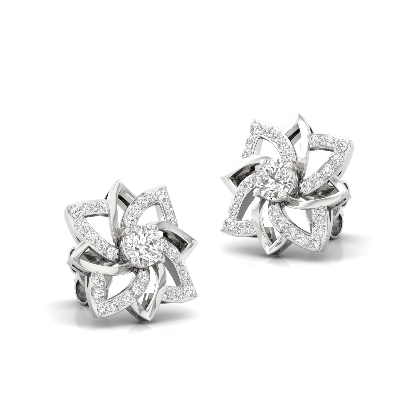 Round Cut Diamond Floral Stud Earrings (1 Pair) | Lab Grown CVD Diamond Petal Design Earrings | 925 Silver | 10K | 14K | 18K - View 3
