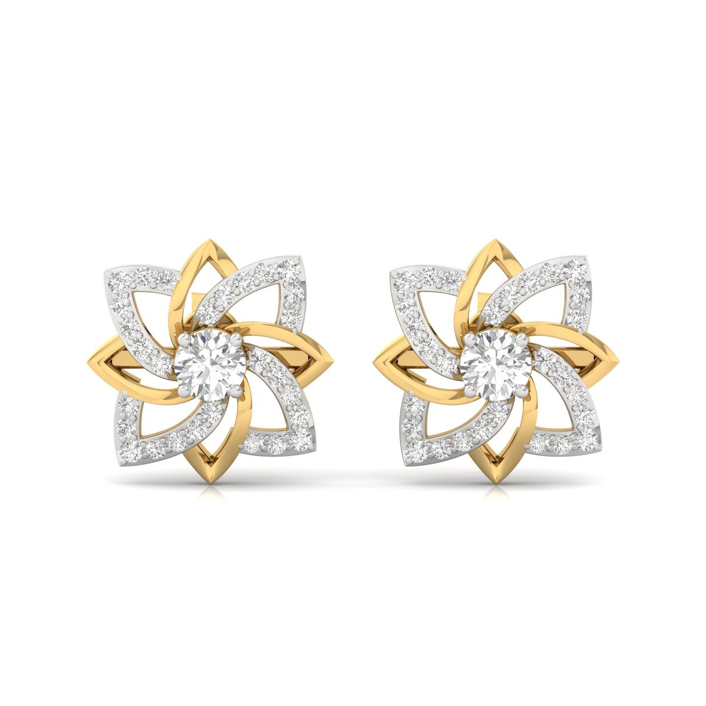 Round Cut Diamond Floral Stud Earrings (1 Pair) | Lab Grown CVD Diamond Petal Design Earrings | 925 Silver | 10K | 14K | 18K - View 2