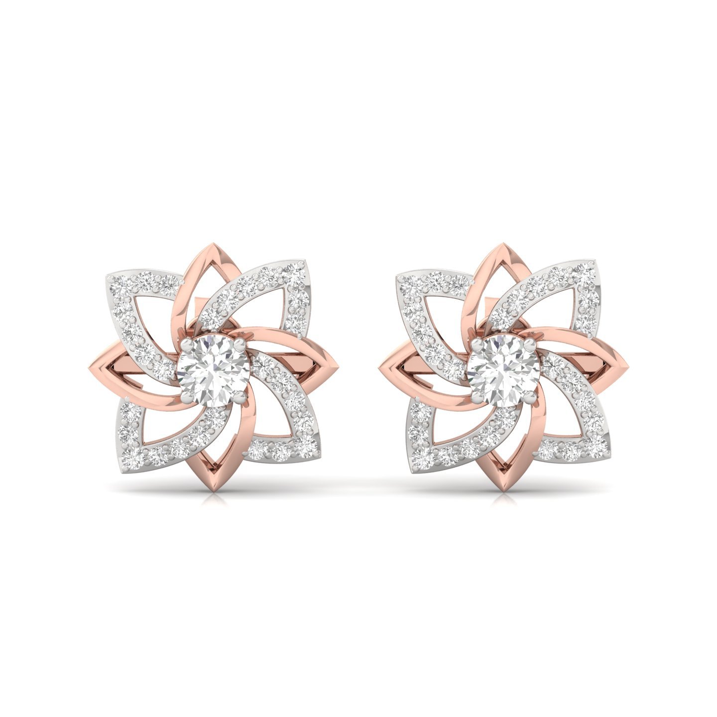 Round Cut Diamond Floral Stud Earrings (1 Pair) | Lab Grown CVD Diamond Petal Design Earrings | 925 Silver | 10K | 14K | 18K - View 2