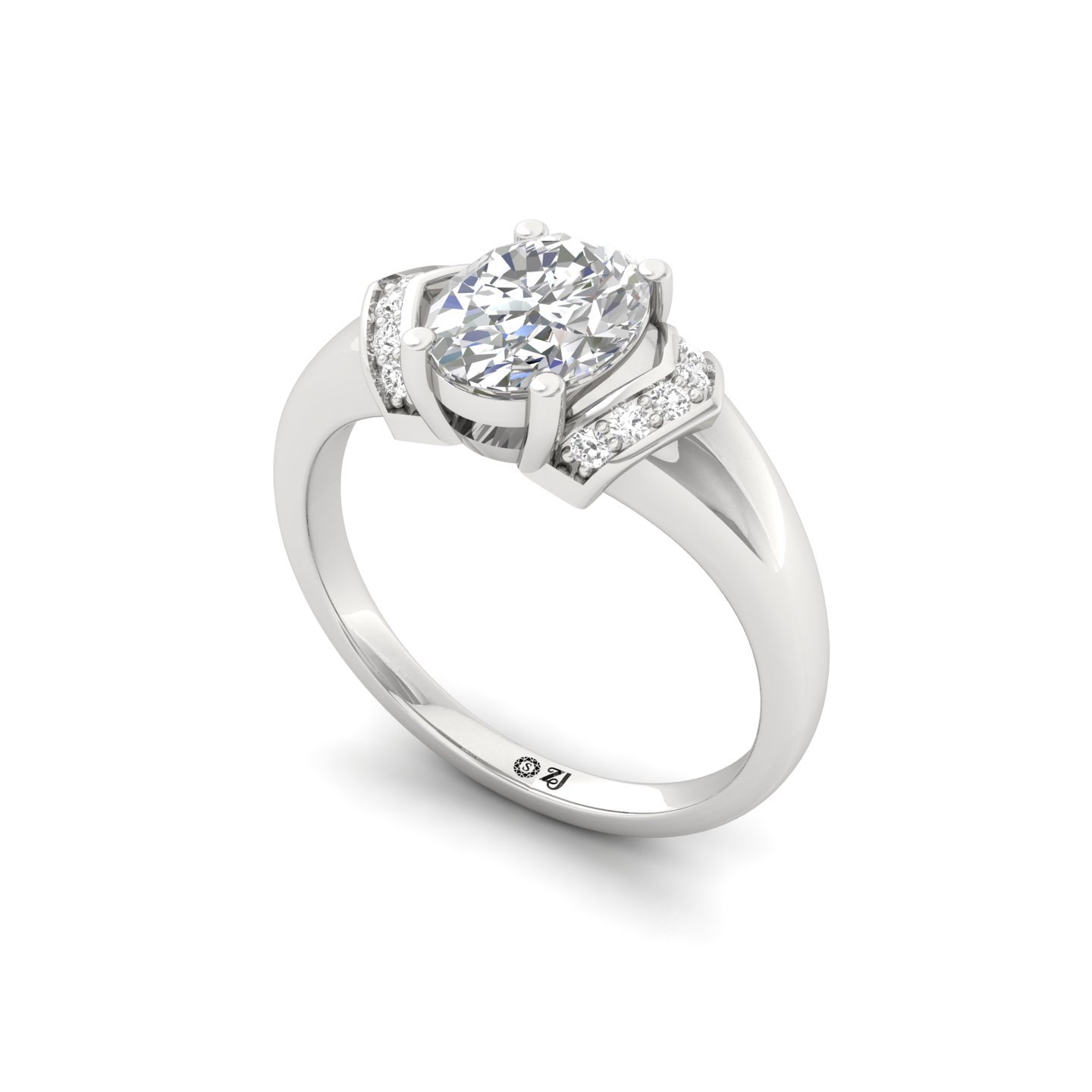 Oval Cut Diamond Engagement Ring | Lab Grown CVD Solitaire with Side Accents | 925 Silver | 10K | 14K | 18K - View 2