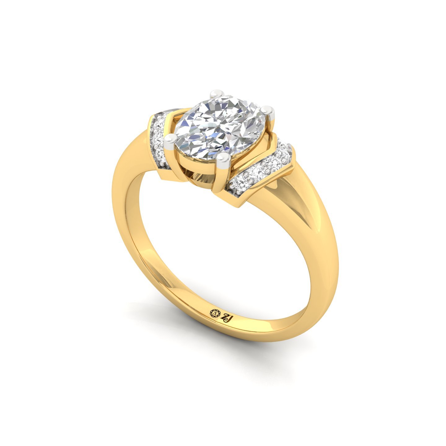 Oval Cut Diamond Engagement Ring | Lab Grown CVD Solitaire with Side Accents | 925 Silver | 10K | 14K | 18K - View 2