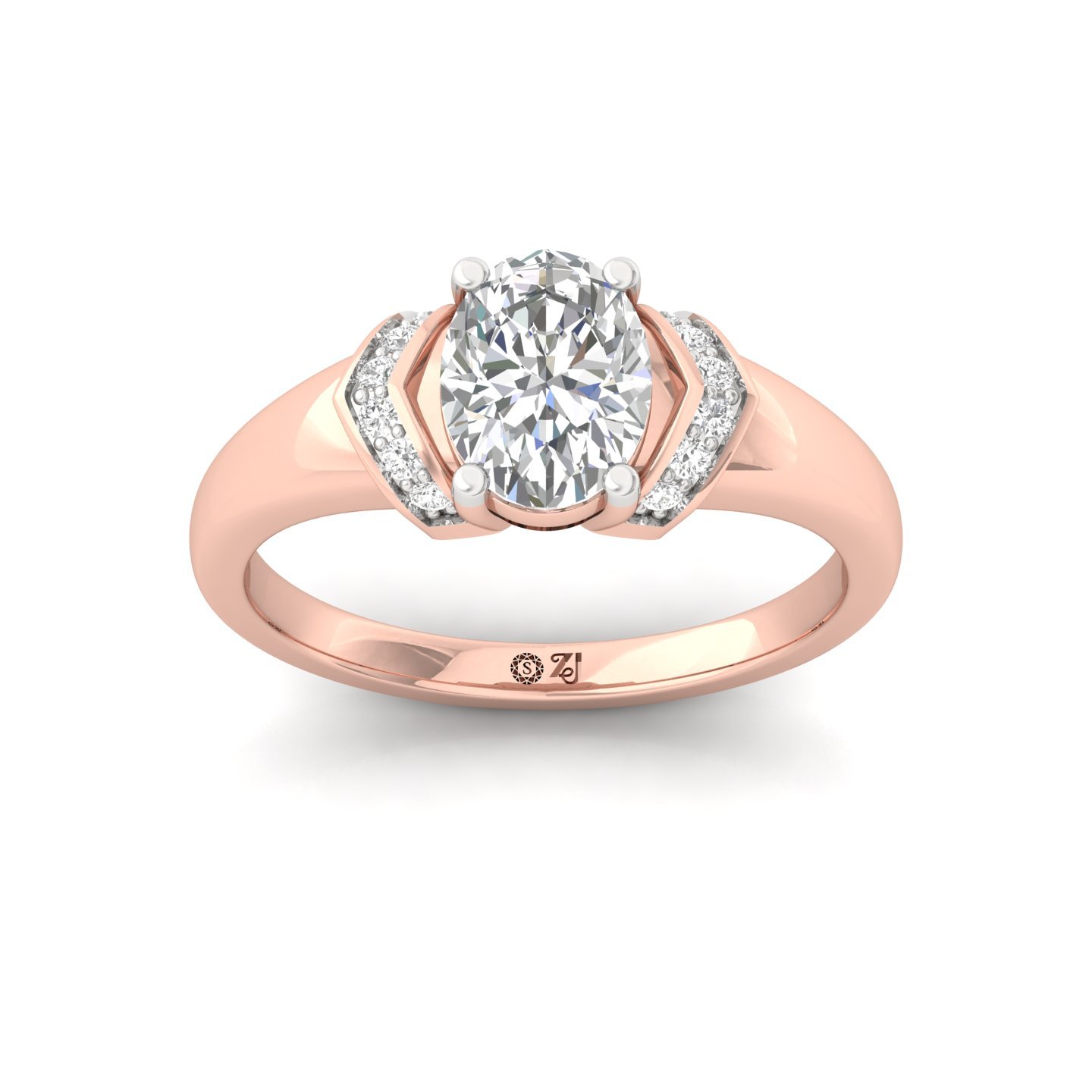 Oval Cut Diamond Engagement Ring | Lab Grown CVD Solitaire with Side Accents | 925 Silver | 10K | 14K | 18K - Rose Gold Main View