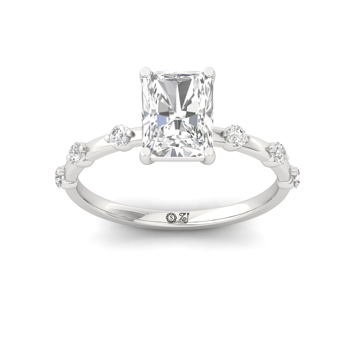 Radiant Cut Diamond Engagement Ring | Lab Grown CVD Solitaire with Side Accents | 925 Silver | 10K | 14K | 18K - Main View