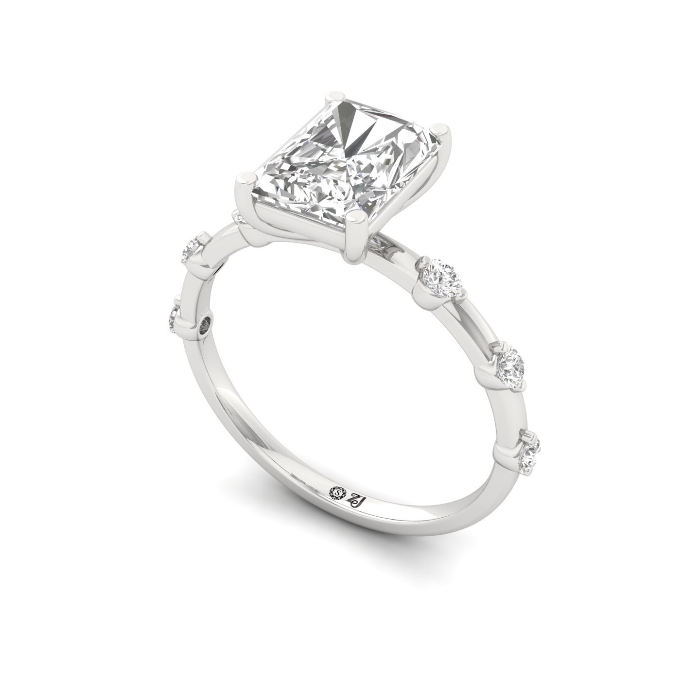 Radiant Cut Diamond Engagement Ring | Lab Grown CVD Solitaire with Side Accents | 925 Silver | 10K | 14K | 18K - View 2