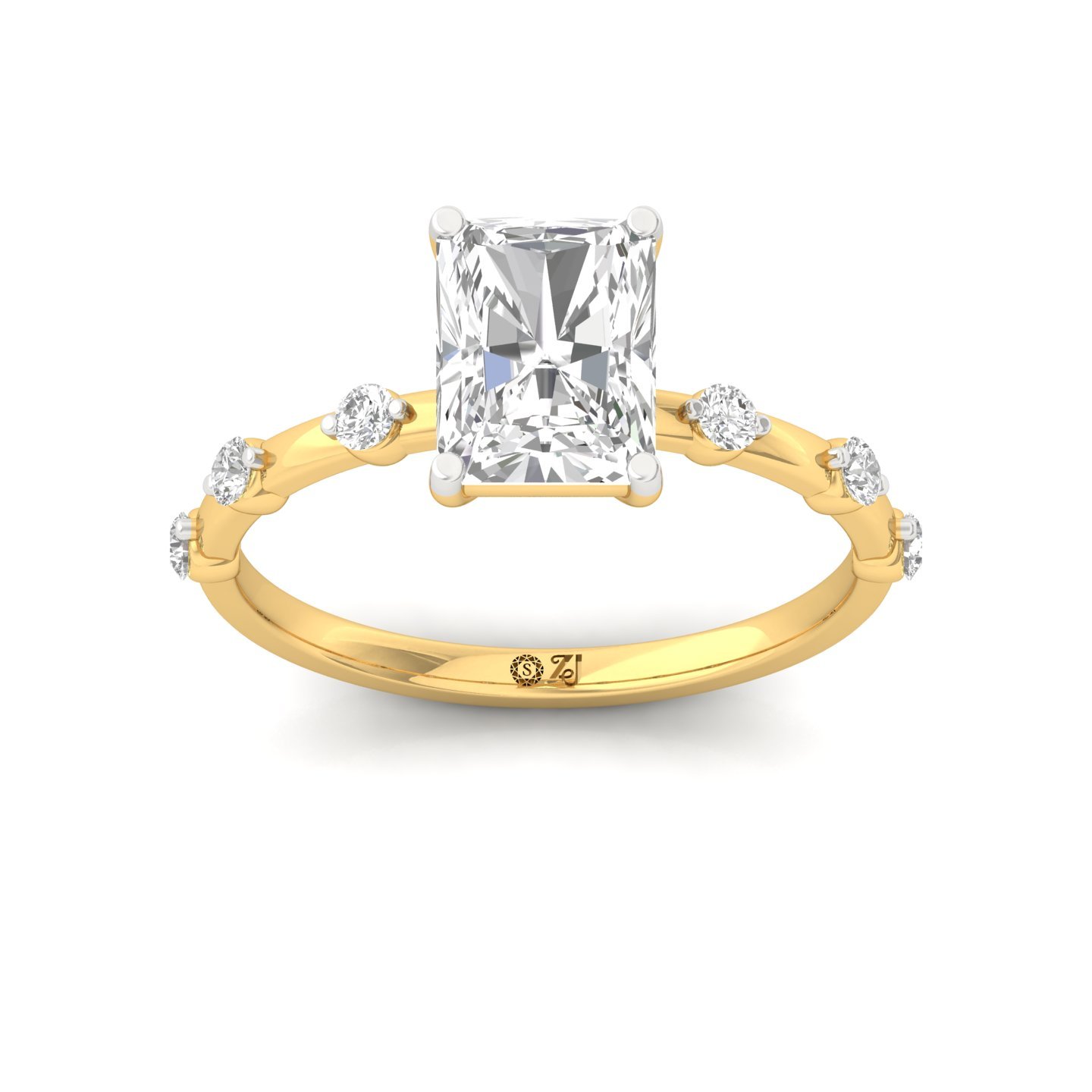 Radiant Cut Diamond Engagement Ring | Lab Grown CVD Solitaire with Side Accents | 925 Silver | 10K | 14K | 18K - Gold Main View