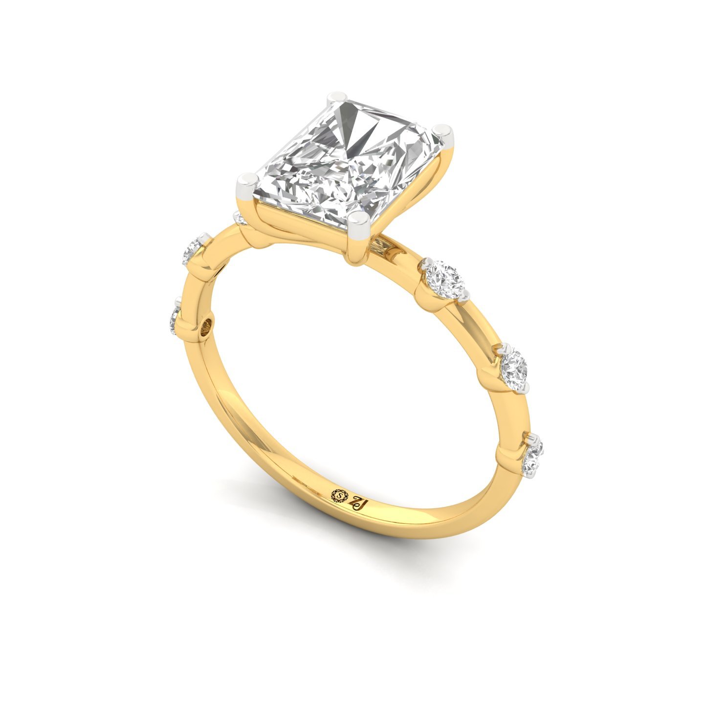 Radiant Cut Diamond Engagement Ring | Lab Grown CVD Solitaire with Side Accents | 925 Silver | 10K | 14K | 18K - View 2