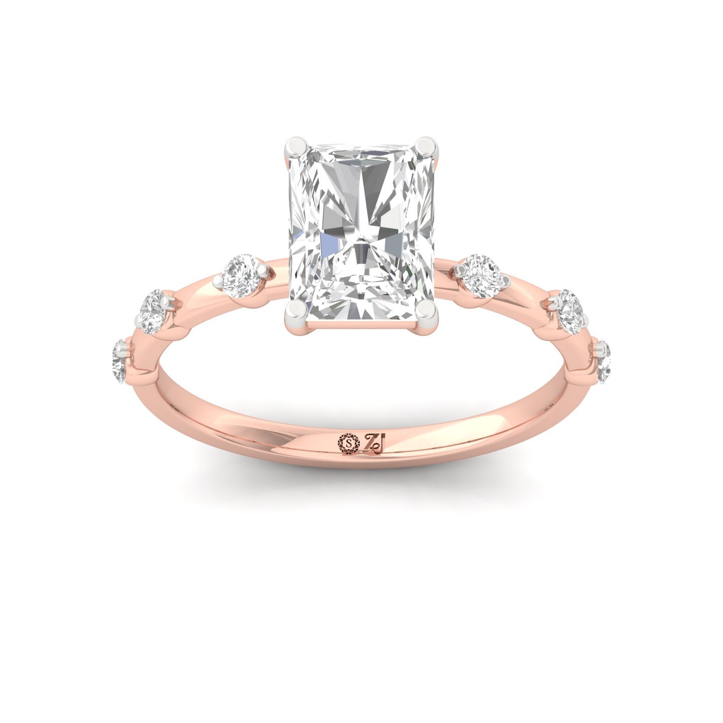 Radiant Cut Diamond Engagement Ring | Lab Grown CVD Solitaire with Side Accents | 925 Silver | 10K | 14K | 18K - Rose Gold Main View