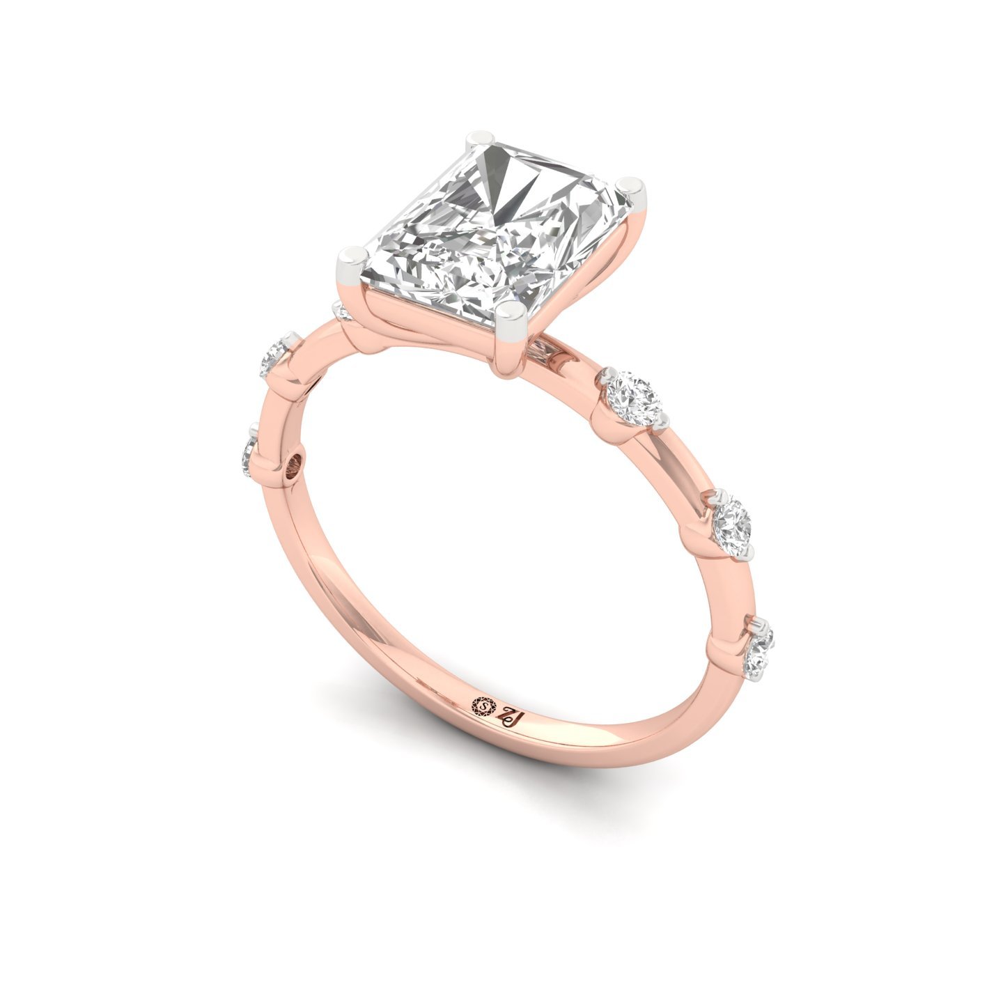 Radiant Cut Diamond Engagement Ring | Lab Grown CVD Solitaire with Side Accents | 925 Silver | 10K | 14K | 18K - View 2