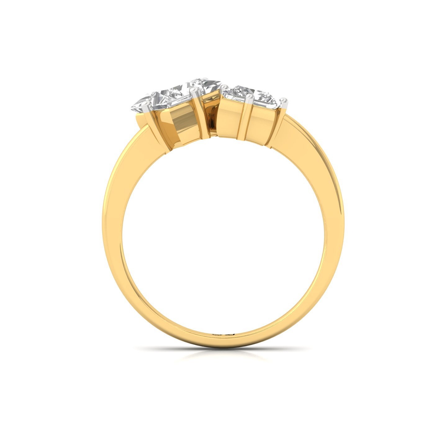 Princess Cut Diamond Engagement Ring with Baguette Accent | Lab Grown CVD Diamond Trio Design | 925 Silver | 10K | 14K | 18K - View 3