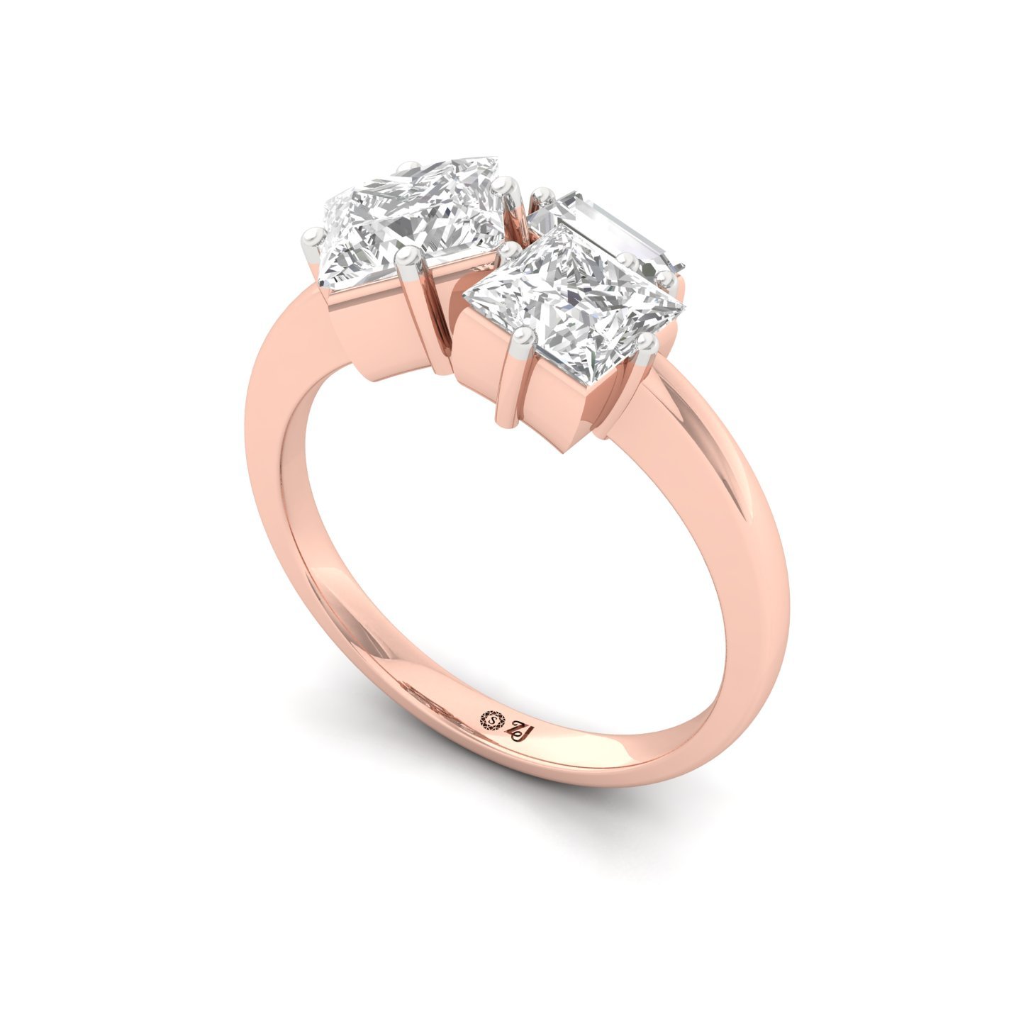 Princess Cut Diamond Engagement Ring with Baguette Accent | Lab Grown CVD Diamond Trio Design | 925 Silver | 10K | 14K | 18K - View 2