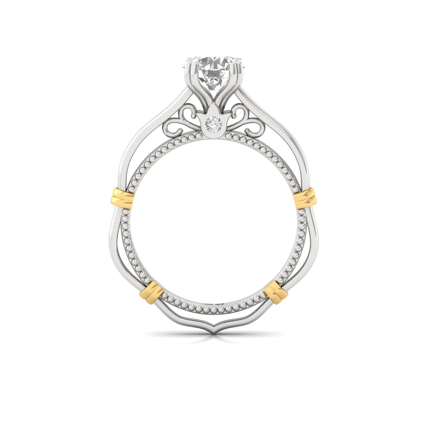 Round Cut Diamond Engagement Ring | Vintage Inspired Solitaire with Intricate Filigree | Lab Grown CVD Diamond | 925 Silver | 10K | 14K | 18K - View 3