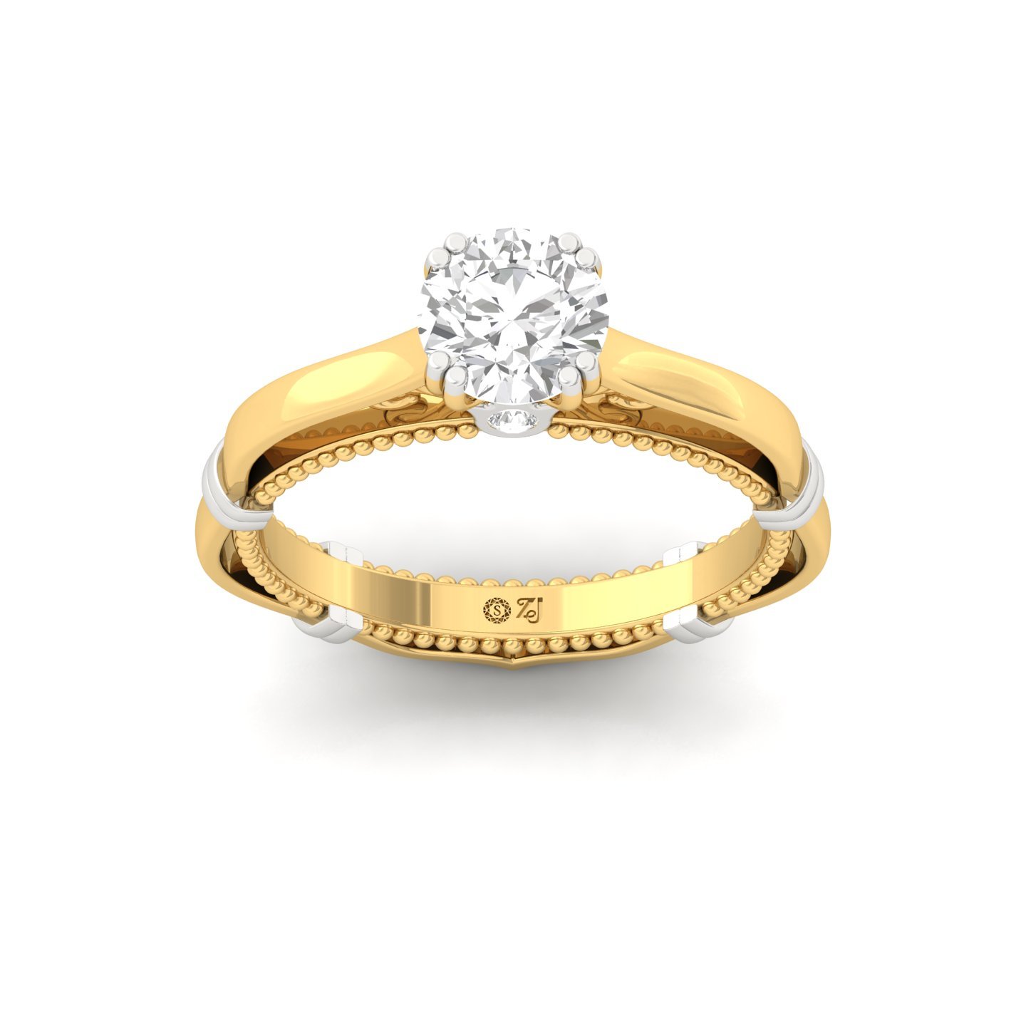 Round Cut Diamond Engagement Ring | Vintage Inspired Solitaire with Intricate Filigree | Lab Grown CVD Diamond | 925 Silver | 10K | 14K | 18K - Gold Main View