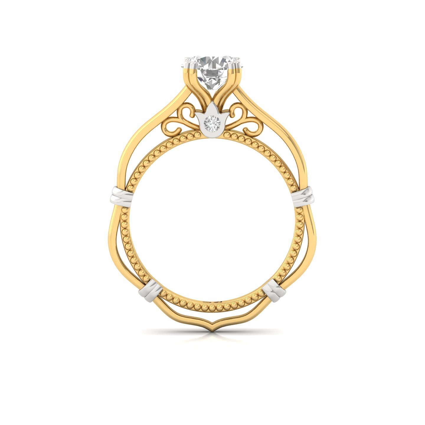 Round Cut Diamond Engagement Ring | Vintage Inspired Solitaire with Intricate Filigree | Lab Grown CVD Diamond | 925 Silver | 10K | 14K | 18K - View 3