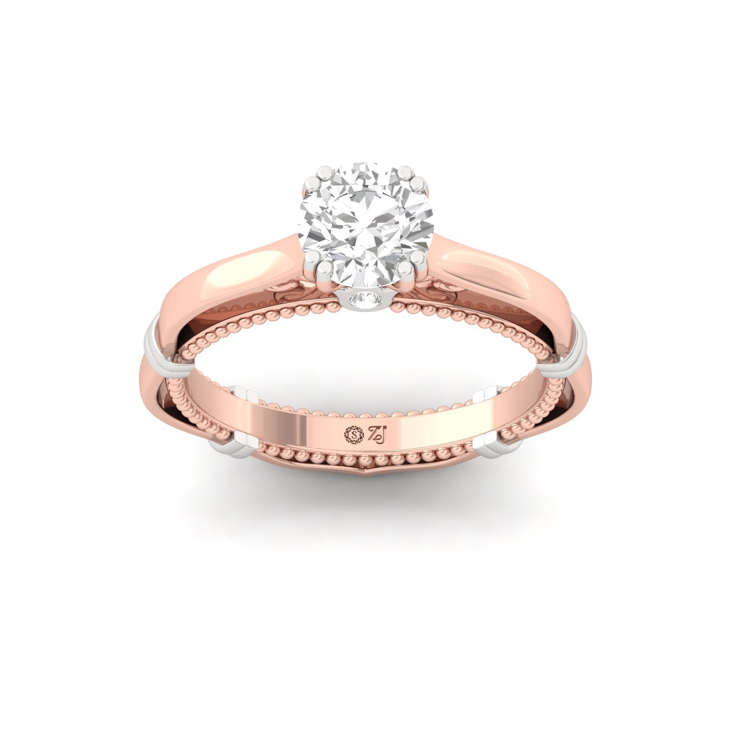 Round Cut Diamond Engagement Ring | Vintage Inspired Solitaire with Intricate Filigree | Lab Grown CVD Diamond | 925 Silver | 10K | 14K | 18K - Rose Gold Main View