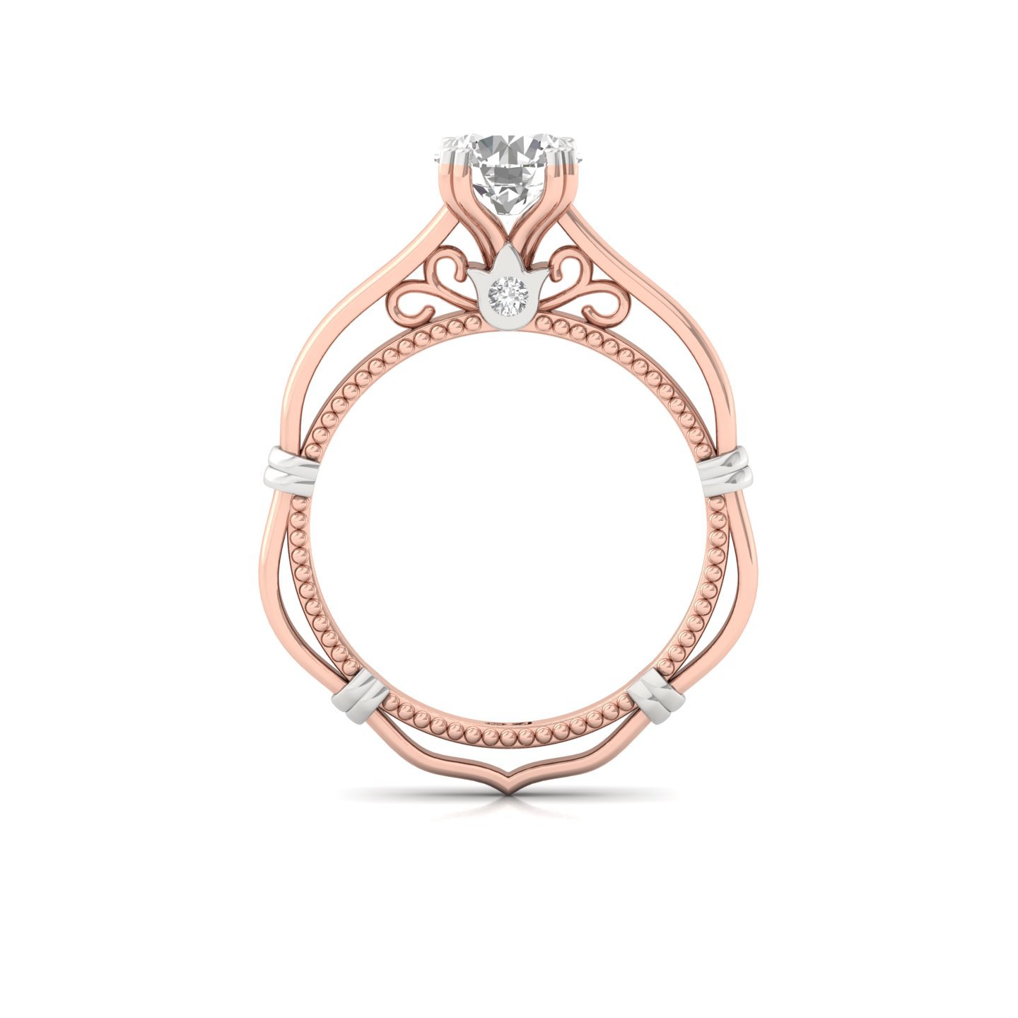 Round Cut Diamond Engagement Ring | Vintage Inspired Solitaire with Intricate Filigree | Lab Grown CVD Diamond | 925 Silver | 10K | 14K | 18K - View 3