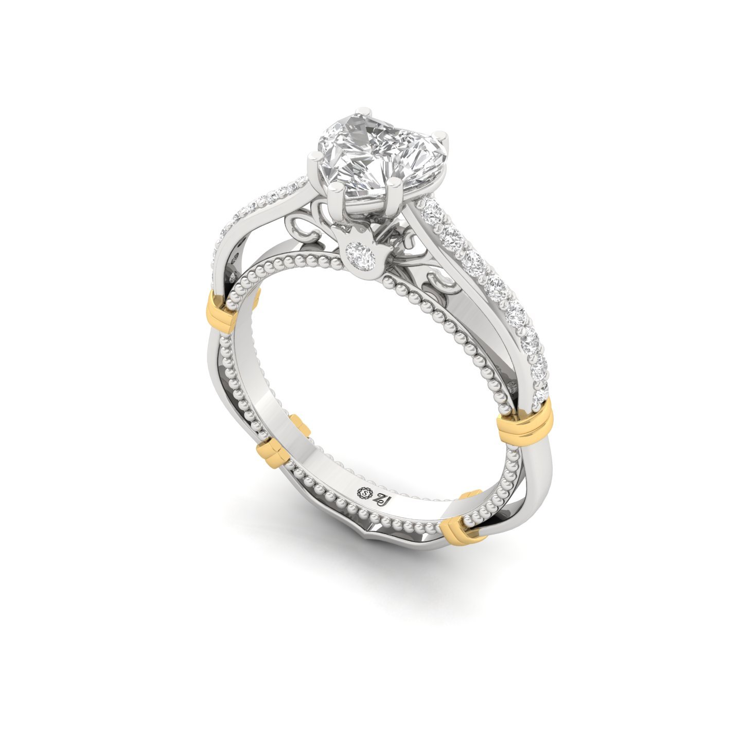 Heart Cut Diamond Engagement Ring | Romantic Vintage Solitaire with Filigree Detailing | Lab Grown CVD Diamond | 925 Silver | 10K | 14K | 18K - View 2