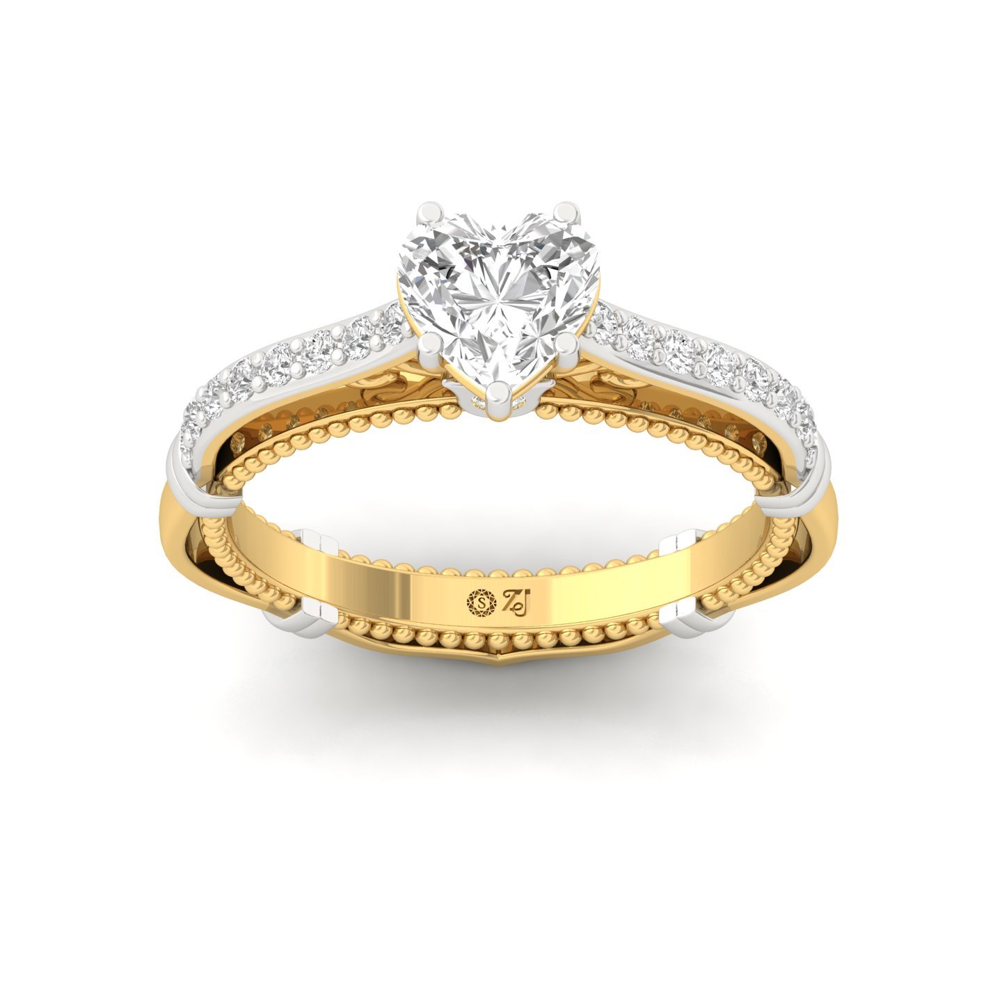 Heart Cut Diamond Engagement Ring | Romantic Vintage Solitaire with Filigree Detailing | Lab Grown CVD Diamond | 925 Silver | 10K | 14K | 18K - Gold Main View