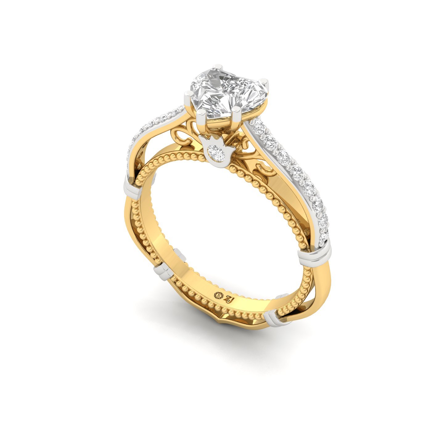 Heart Cut Diamond Engagement Ring | Romantic Vintage Solitaire with Filigree Detailing | Lab Grown CVD Diamond | 925 Silver | 10K | 14K | 18K - View 2