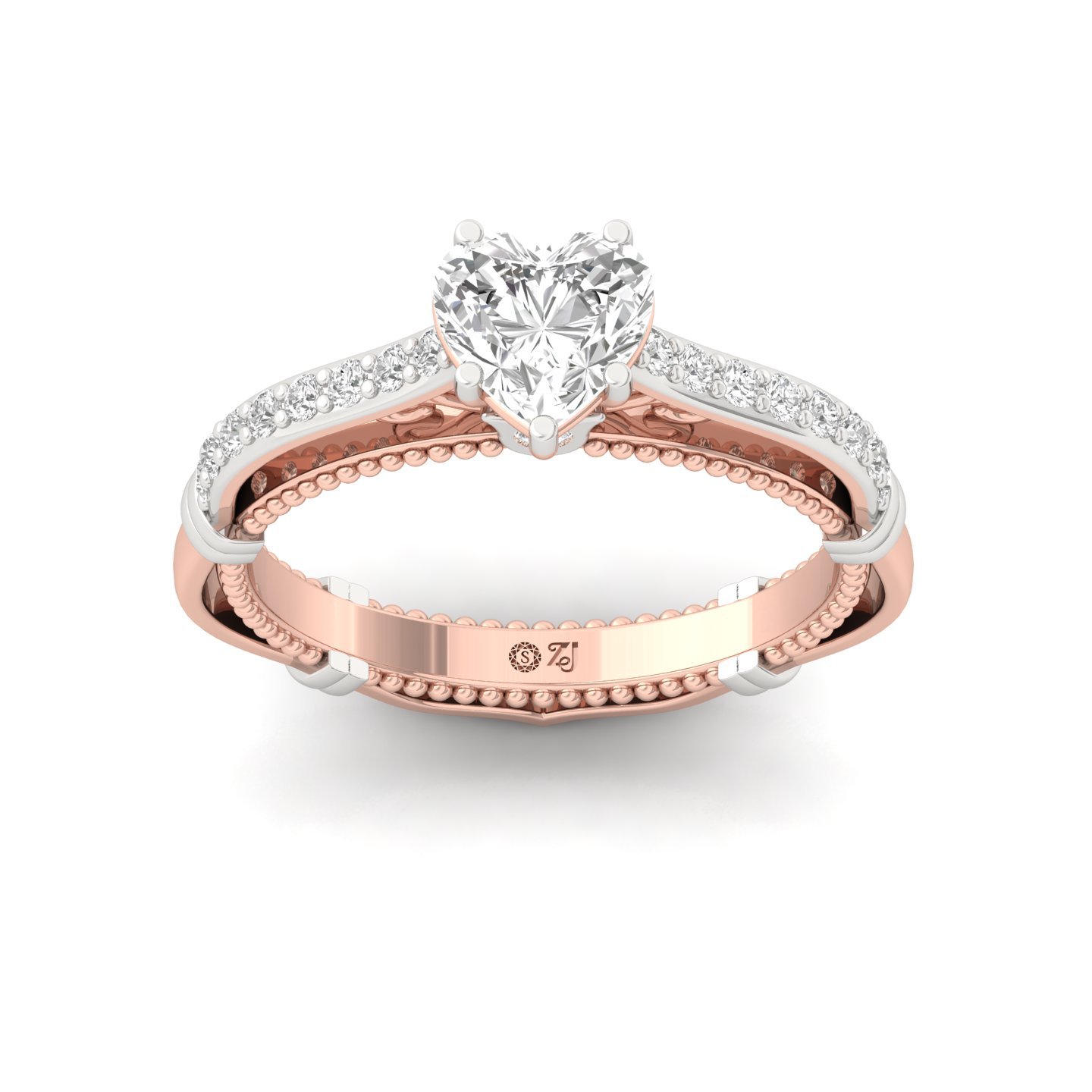 Heart Cut Diamond Engagement Ring | Romantic Vintage Solitaire with Filigree Detailing | Lab Grown CVD Diamond | 925 Silver | 10K | 14K | 18K - Rose Gold Main View