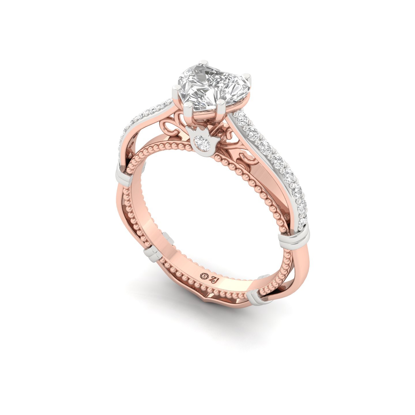 Heart Cut Diamond Engagement Ring | Romantic Vintage Solitaire with Filigree Detailing | Lab Grown CVD Diamond | 925 Silver | 10K | 14K | 18K - View 2