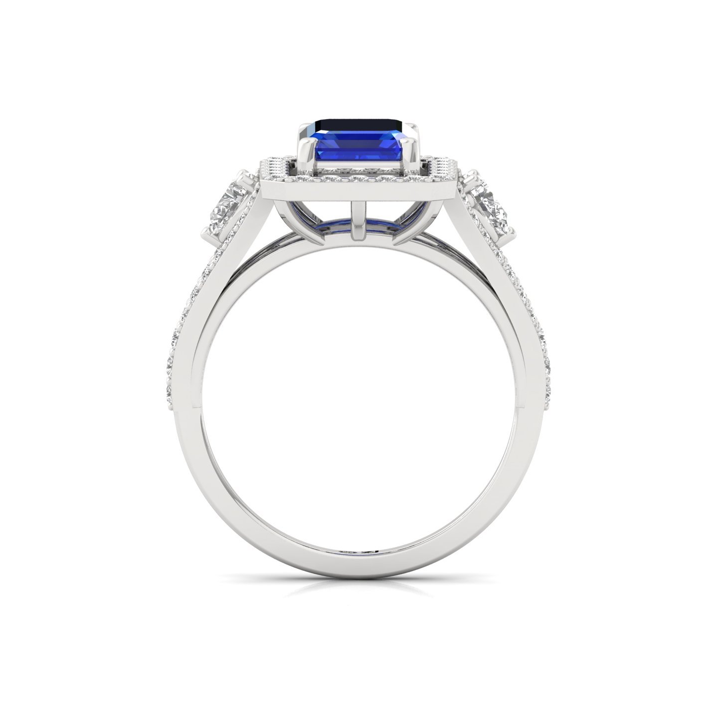 Emerald Cut Blue stone Sapphire Diamond Halo Engagement Ring | Lab Grown CVD Diamond Vintage Ring | 925 Silver | 10K | 14K | 18K - View 3