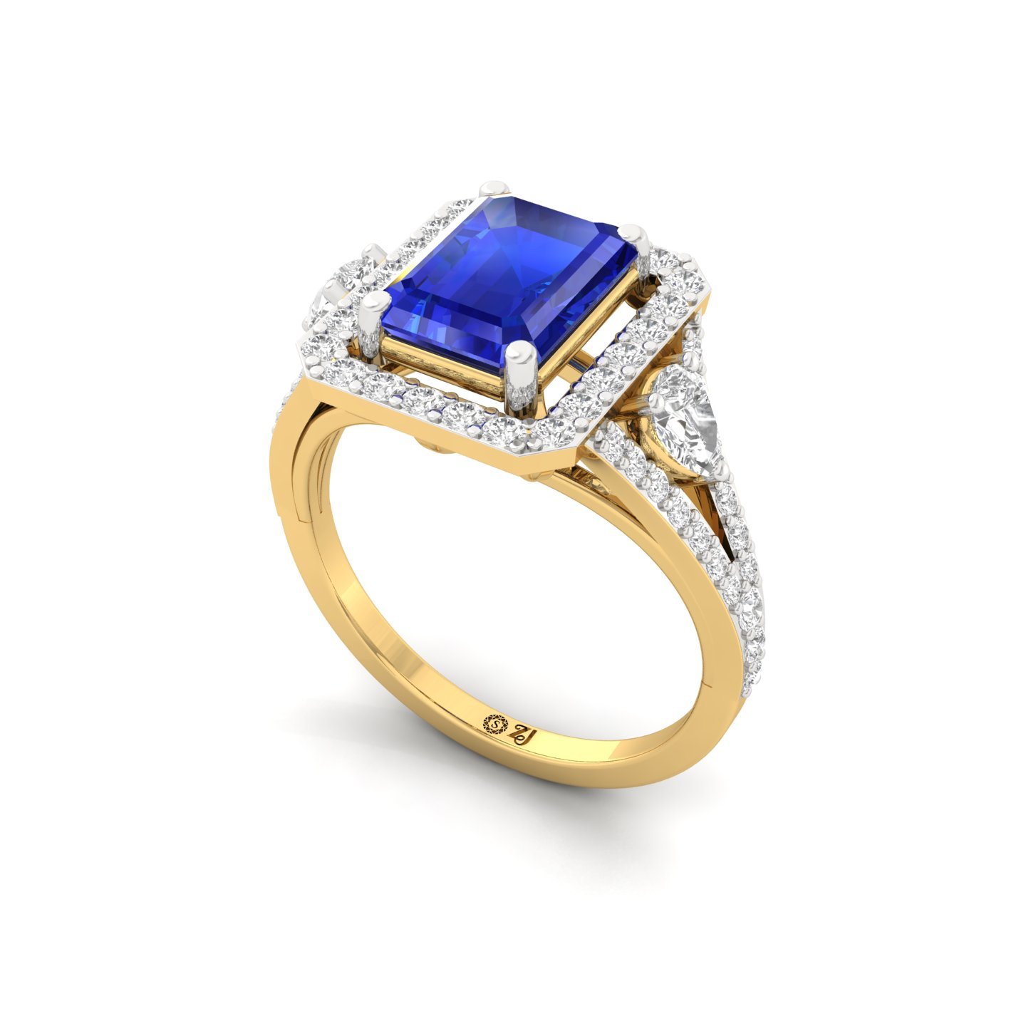 Emerald Cut Blue stone Sapphire Diamond Halo Engagement Ring | Lab Grown CVD Diamond Vintage Ring | 925 Silver | 10K | 14K | 18K - View 2