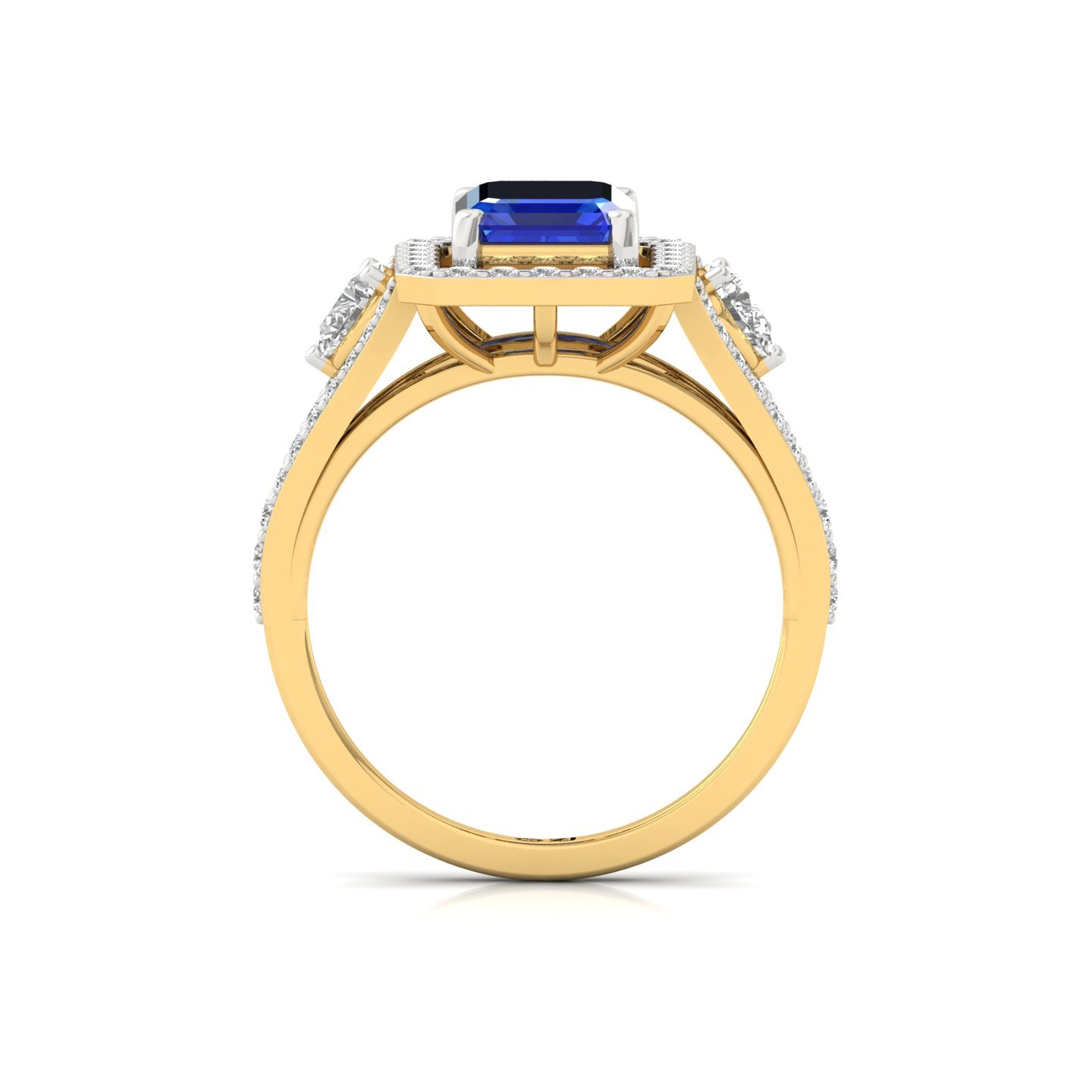 Emerald Cut Blue stone Sapphire Diamond Halo Engagement Ring | Lab Grown CVD Diamond Vintage Ring | 925 Silver | 10K | 14K | 18K - View 3