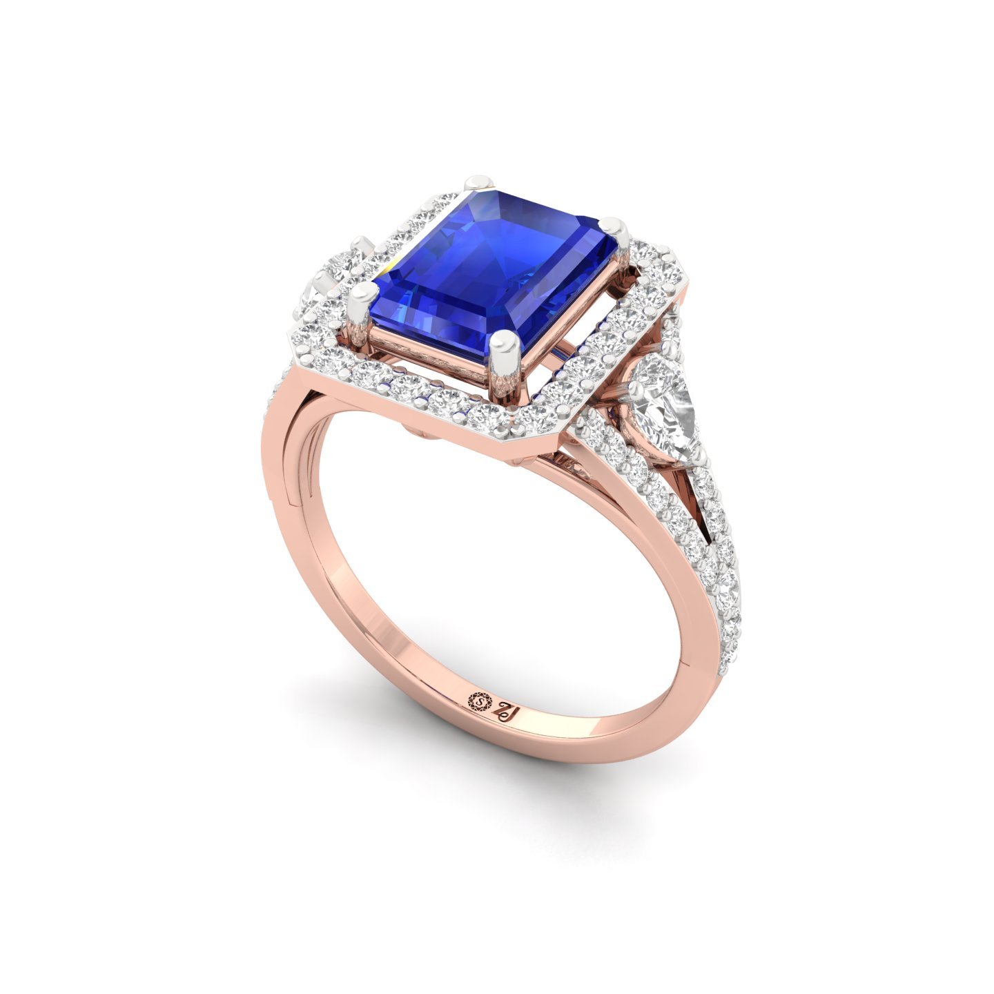 Emerald Cut Blue stone Sapphire Diamond Halo Engagement Ring | Lab Grown CVD Diamond Vintage Ring | 925 Silver | 10K | 14K | 18K - View 2
