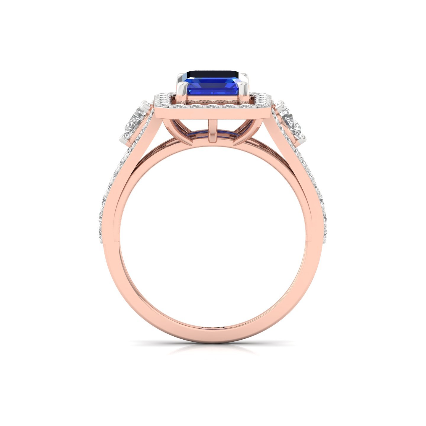 Emerald Cut Blue stone Sapphire Diamond Halo Engagement Ring | Lab Grown CVD Diamond Vintage Ring | 925 Silver | 10K | 14K | 18K - View 3