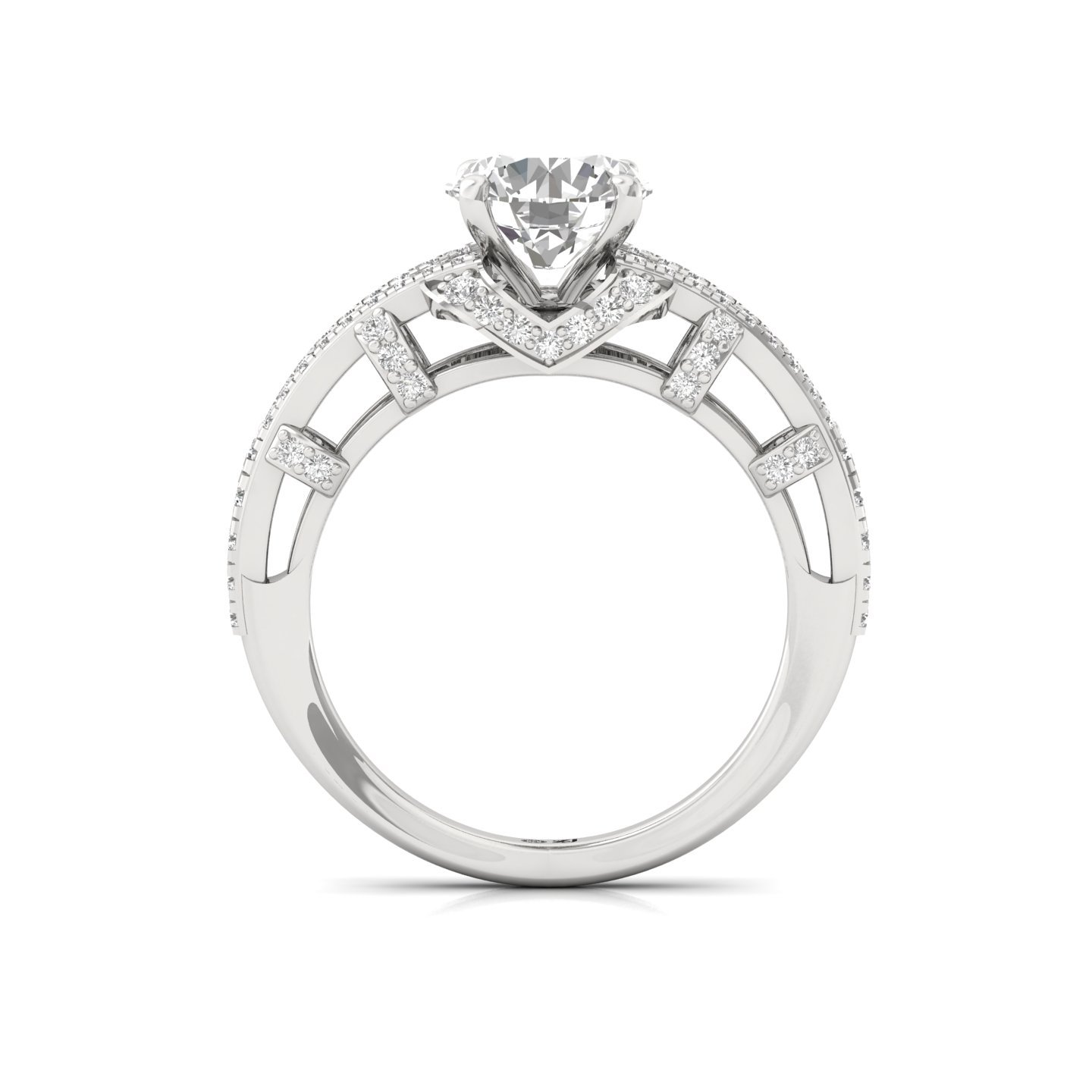 Round Cut Diamond Halo Engagement Ring | Lab Grown CVD Diamond Split Shank Ring | 925 Silver | 10K | 14K | 18K - View 3